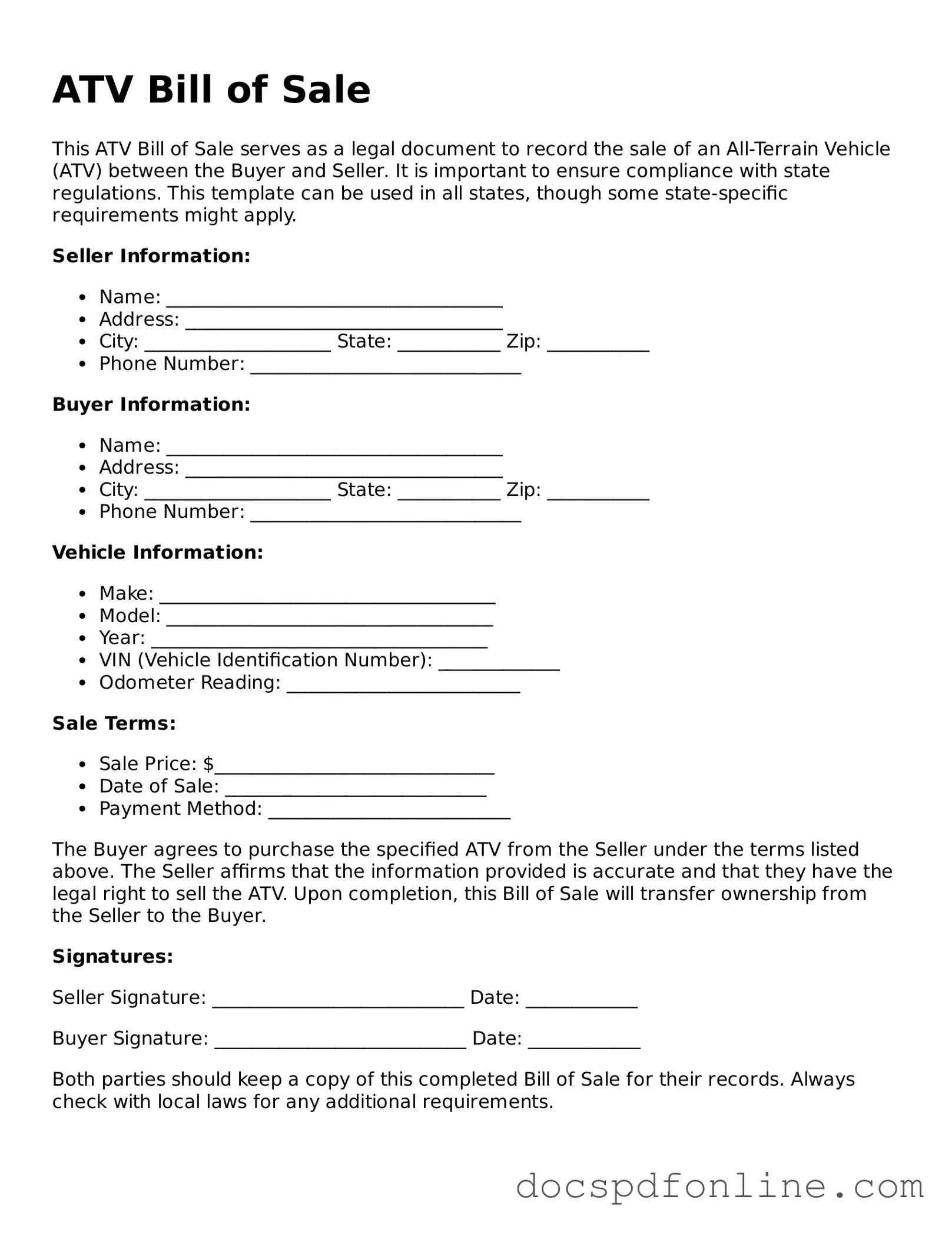 Attorney-Approved ATV Bill of Sale Document
