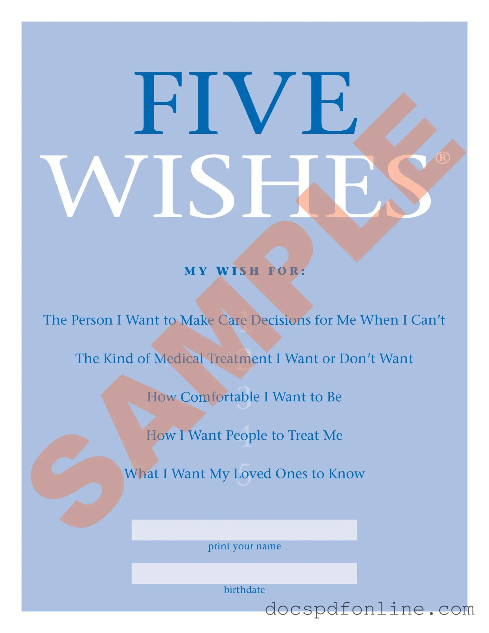 Fill Your 5 Wishes Document Form