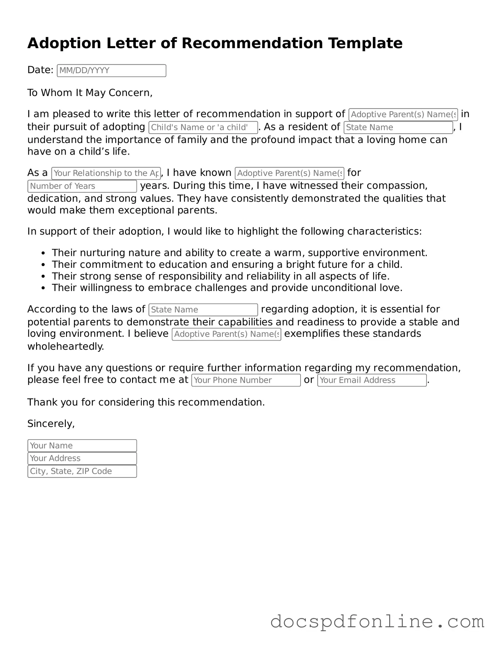 Attorney-Approved Adoption Letter of Recommendation Document