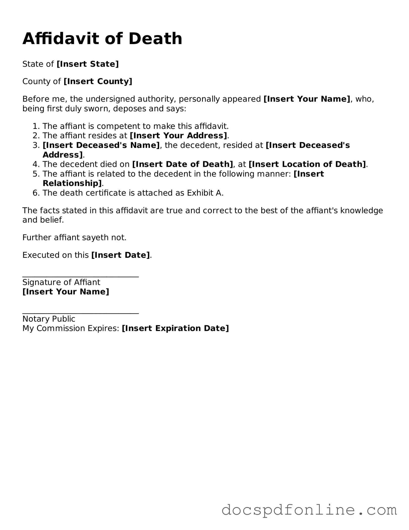 Attorney-Approved Affidavit of Death Document