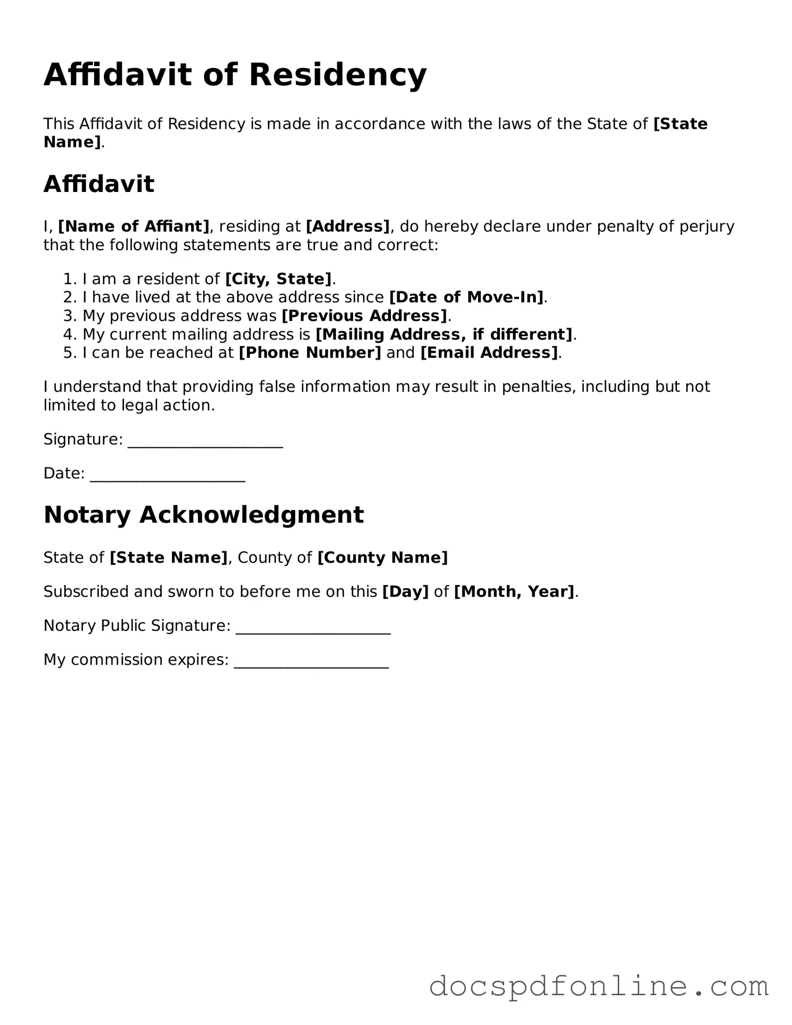 Attorney-Approved Affidavit of Residency Document