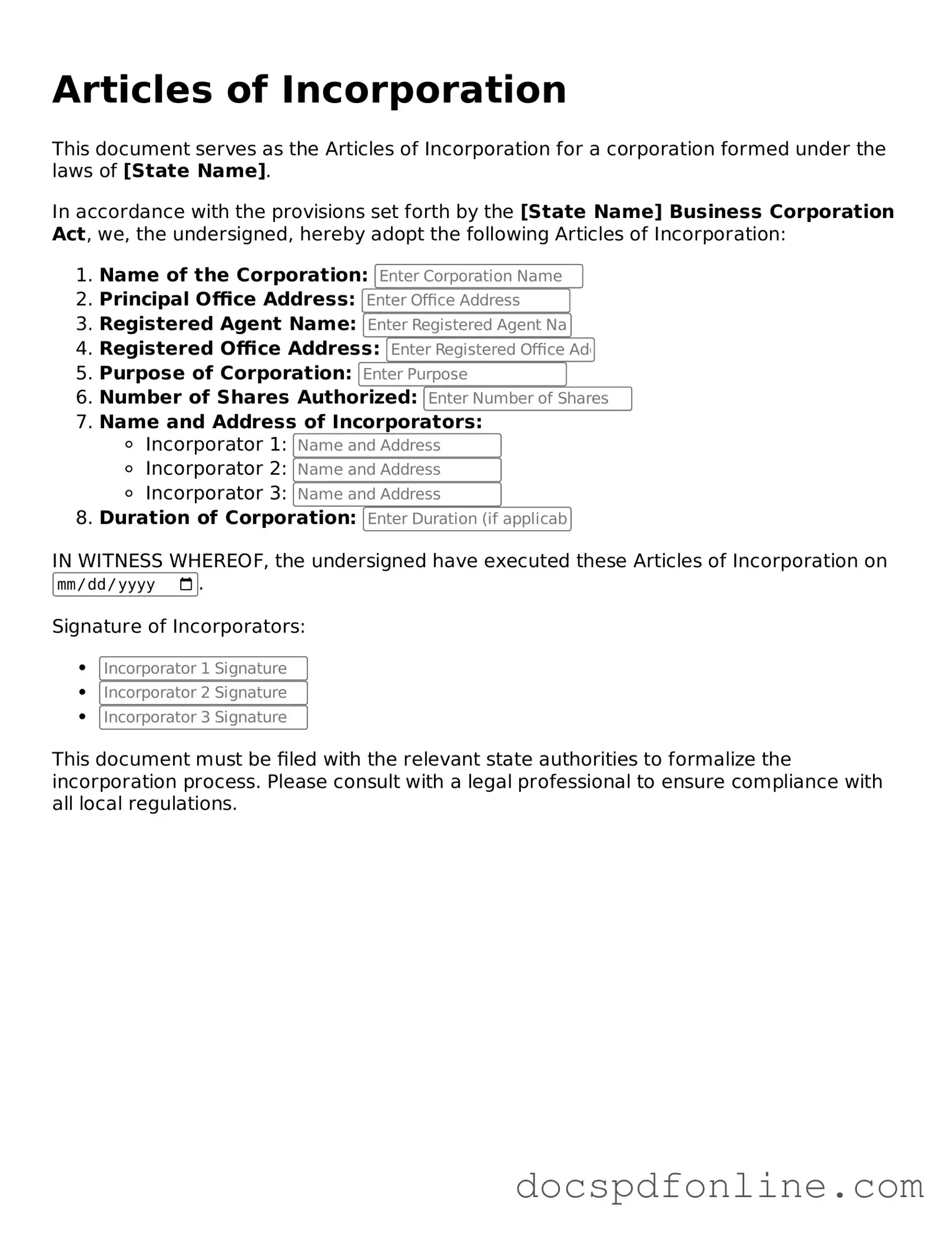 Attorney-Approved Articles of Incorporation Document