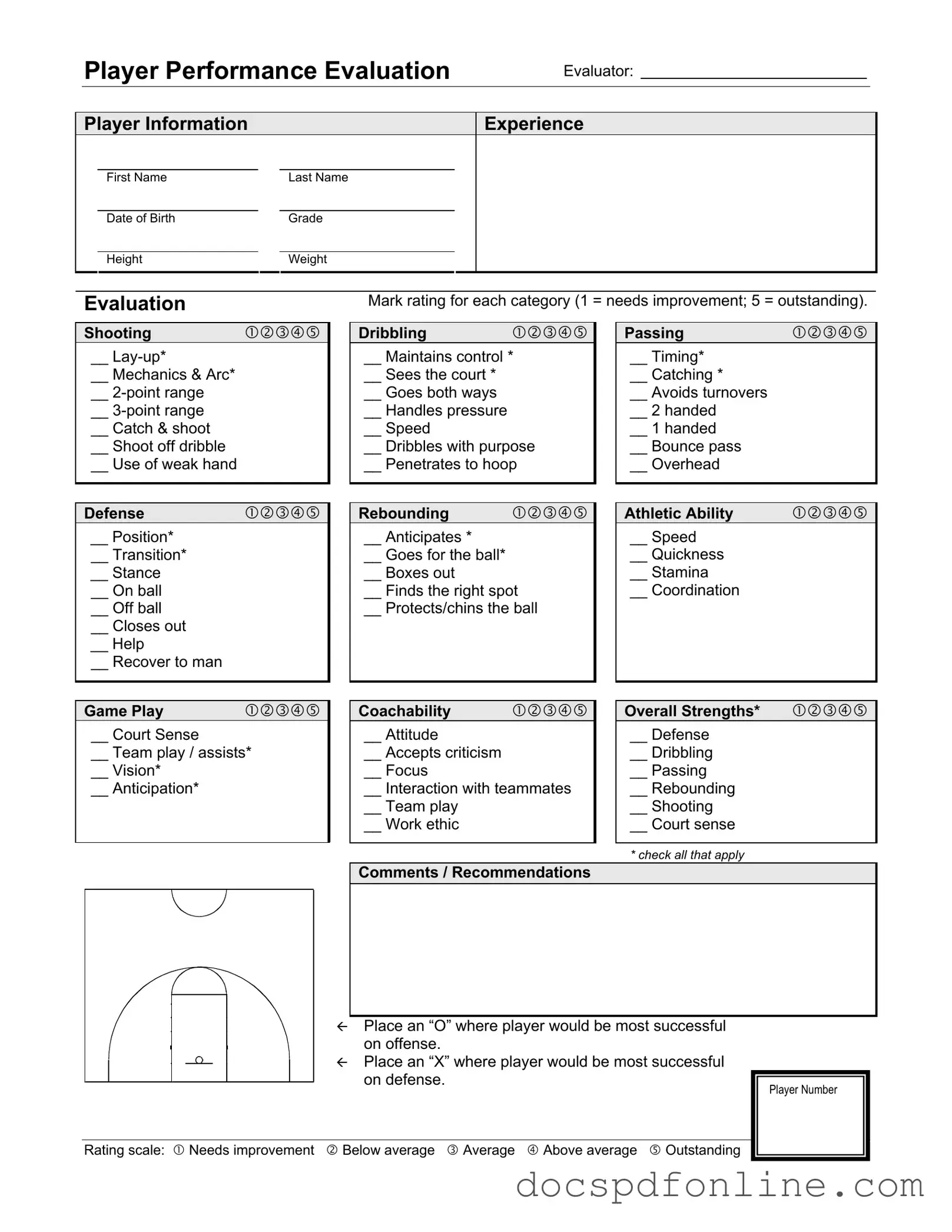 Fill Your Basketball Evaluation Form