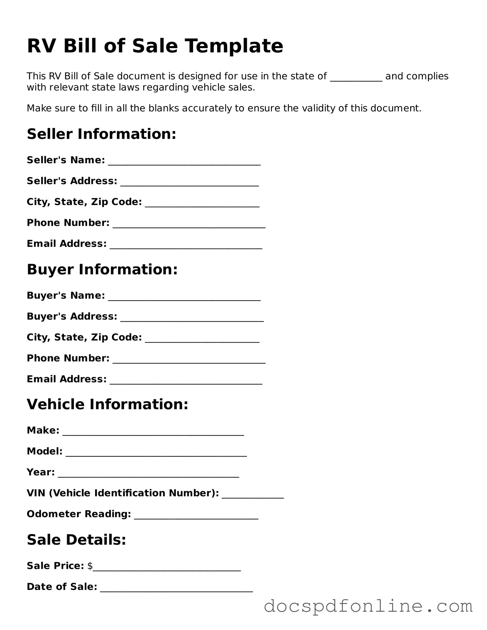 Attorney-Approved RV Bill of Sale Document