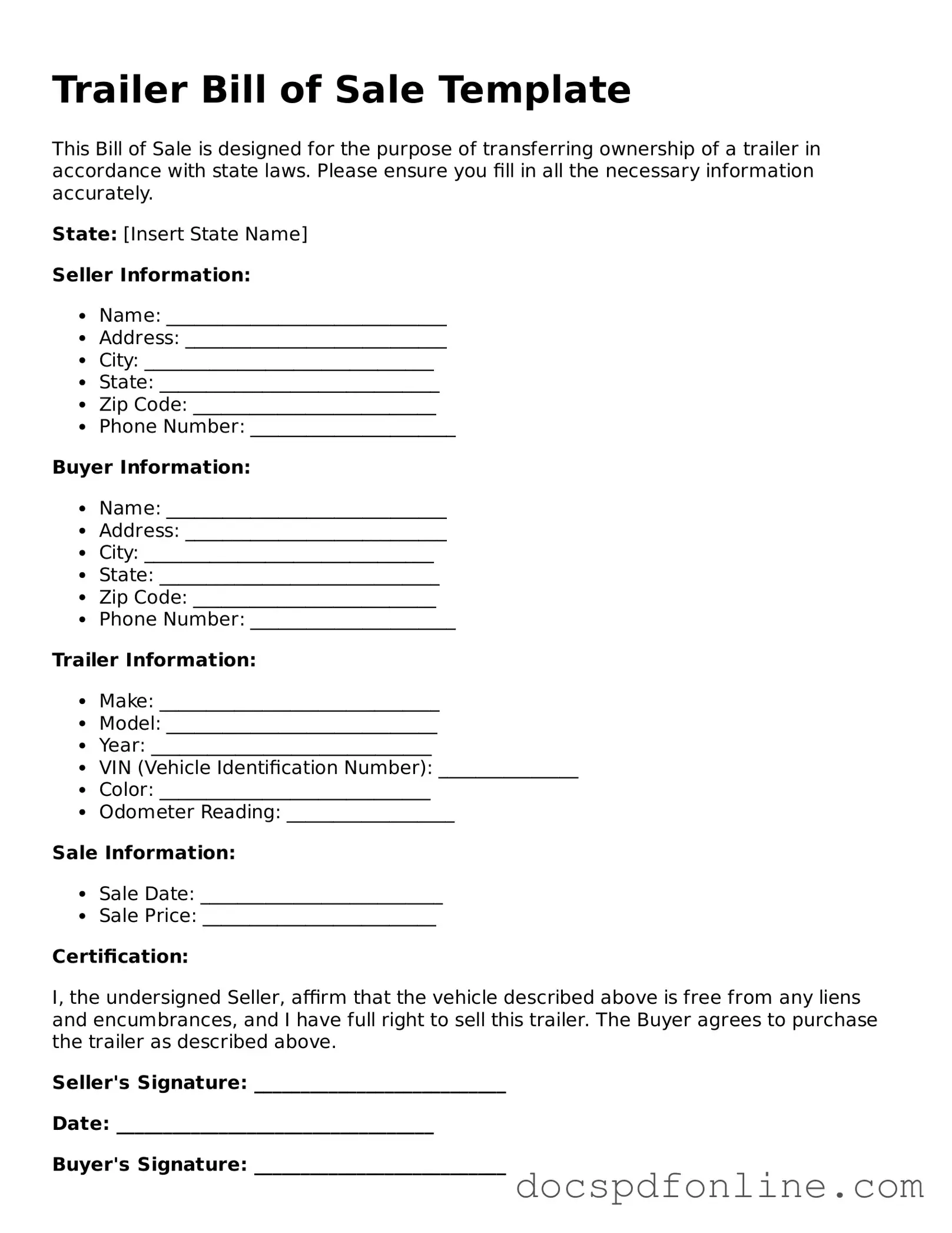 Attorney-Approved Trailer Bill of Sale Document