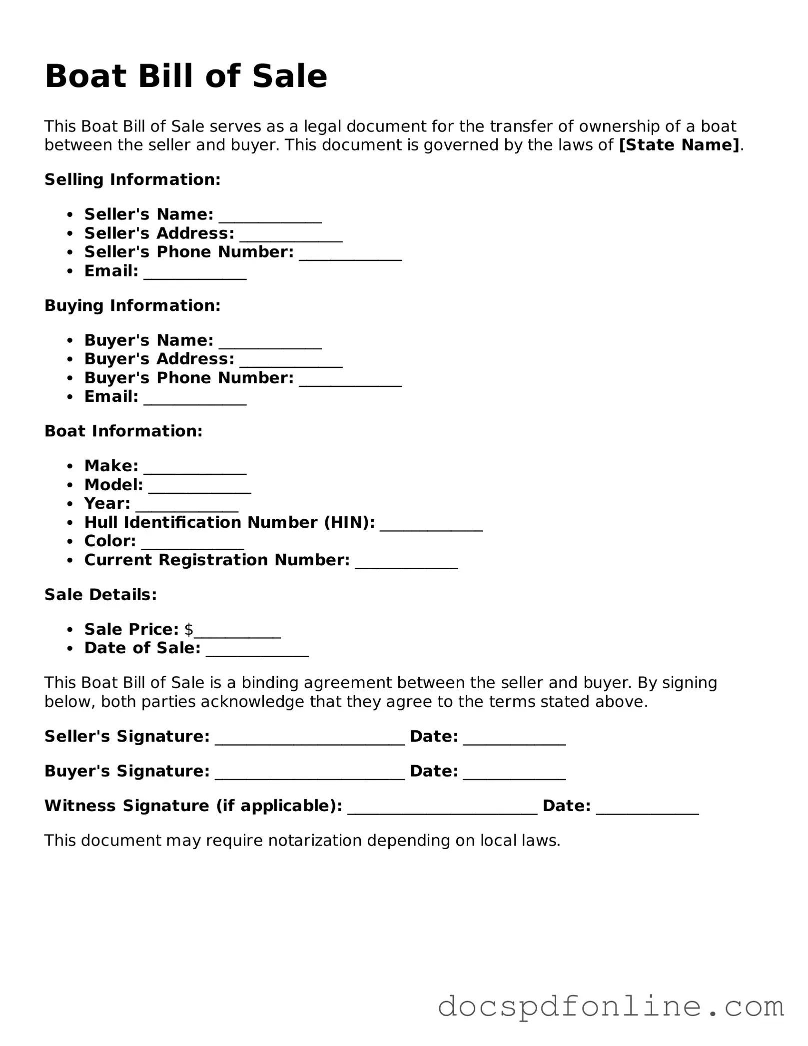 Attorney-Approved Boat Bill of Sale Document