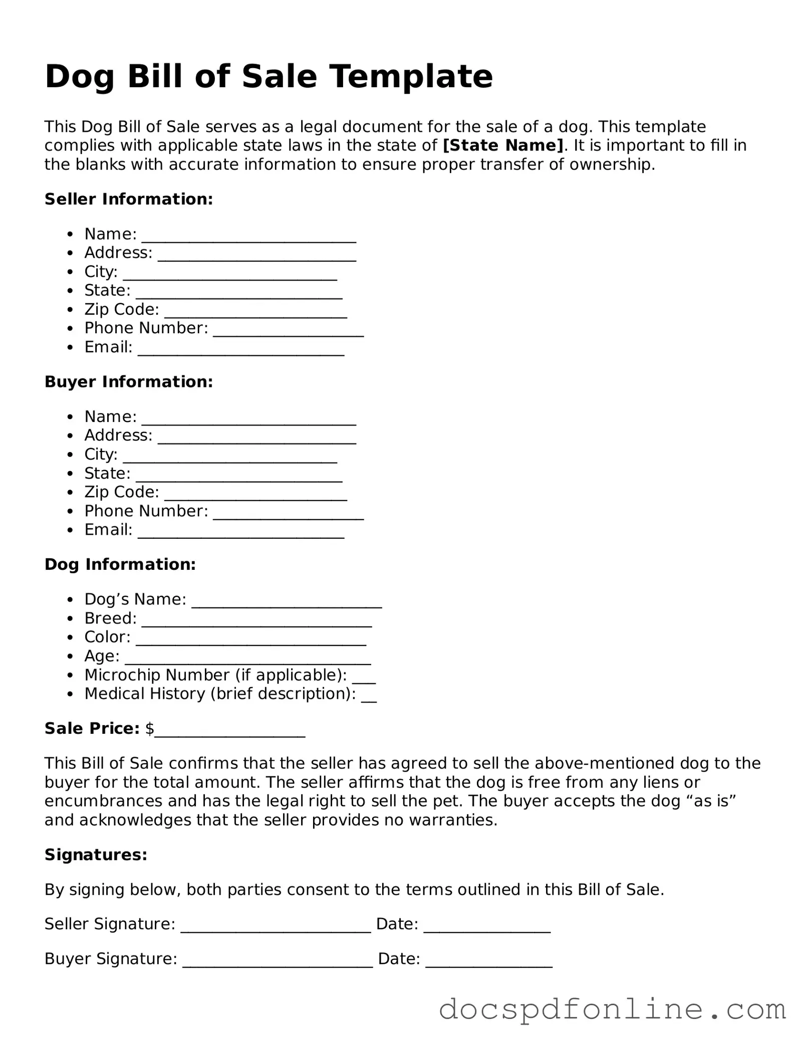 Attorney-Approved Dog Bill of Sale Document