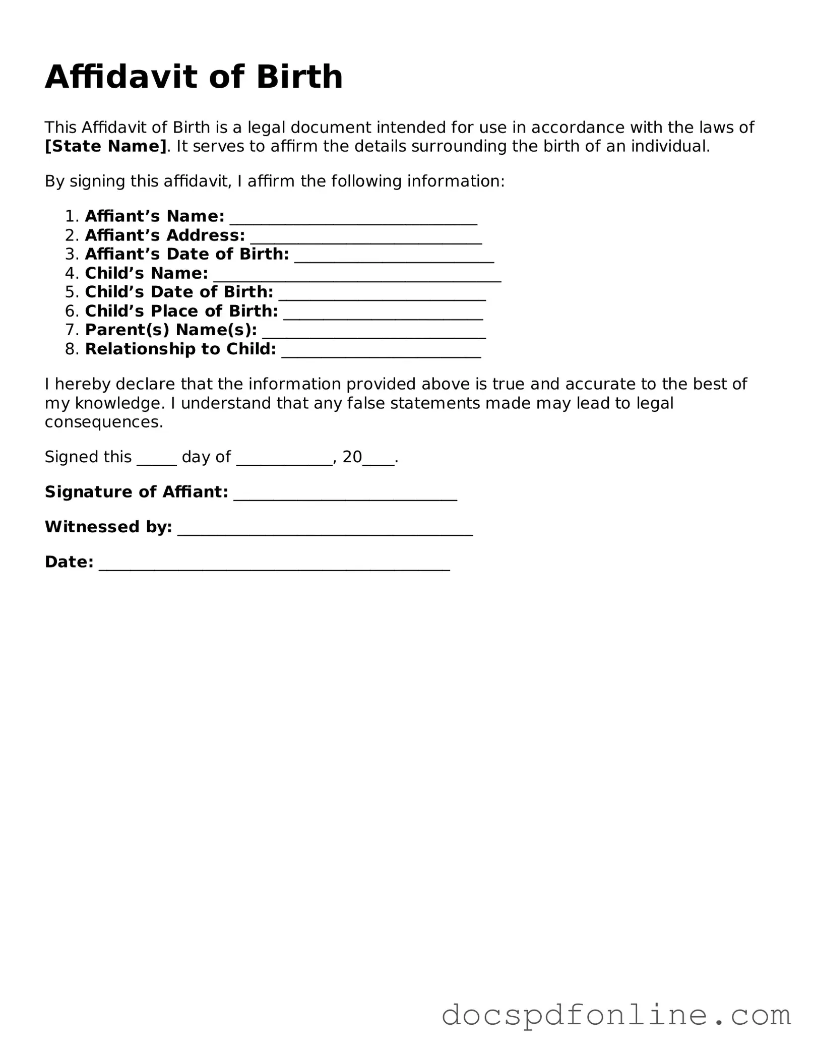 Attorney-Approved Affidavit of Birth Document