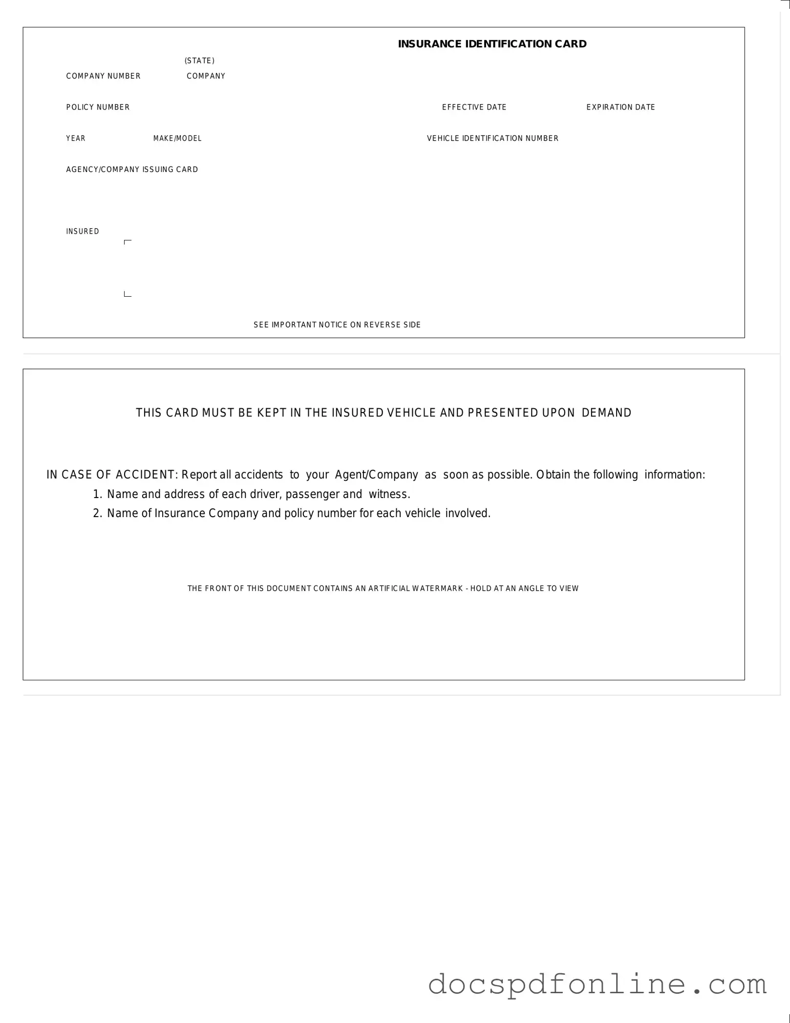 Fill Your Auto Insurance Card Form