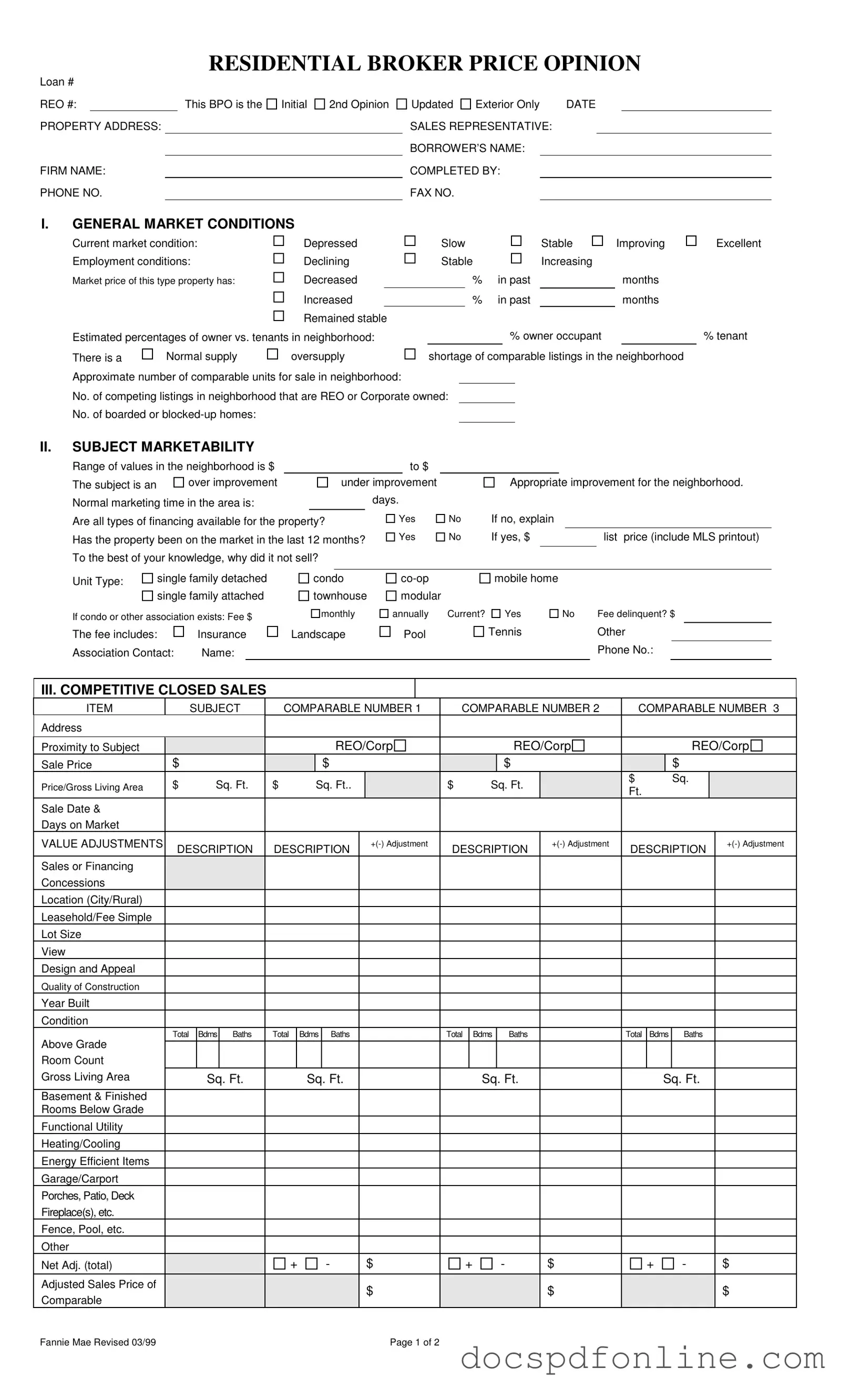 Fill Your Broker Price Opinion Form
