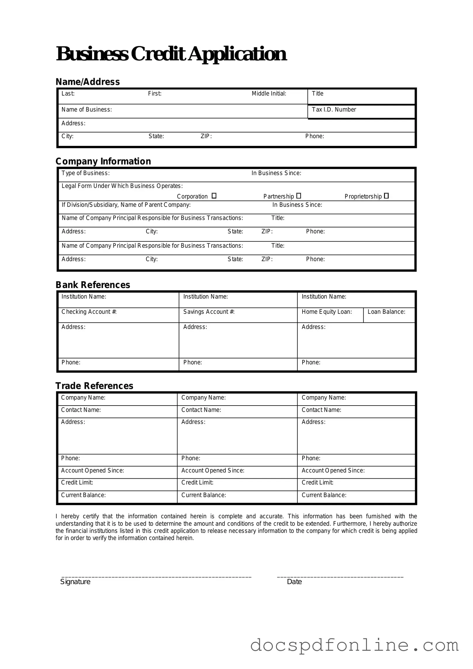 Fill Your Business Credit Application Form