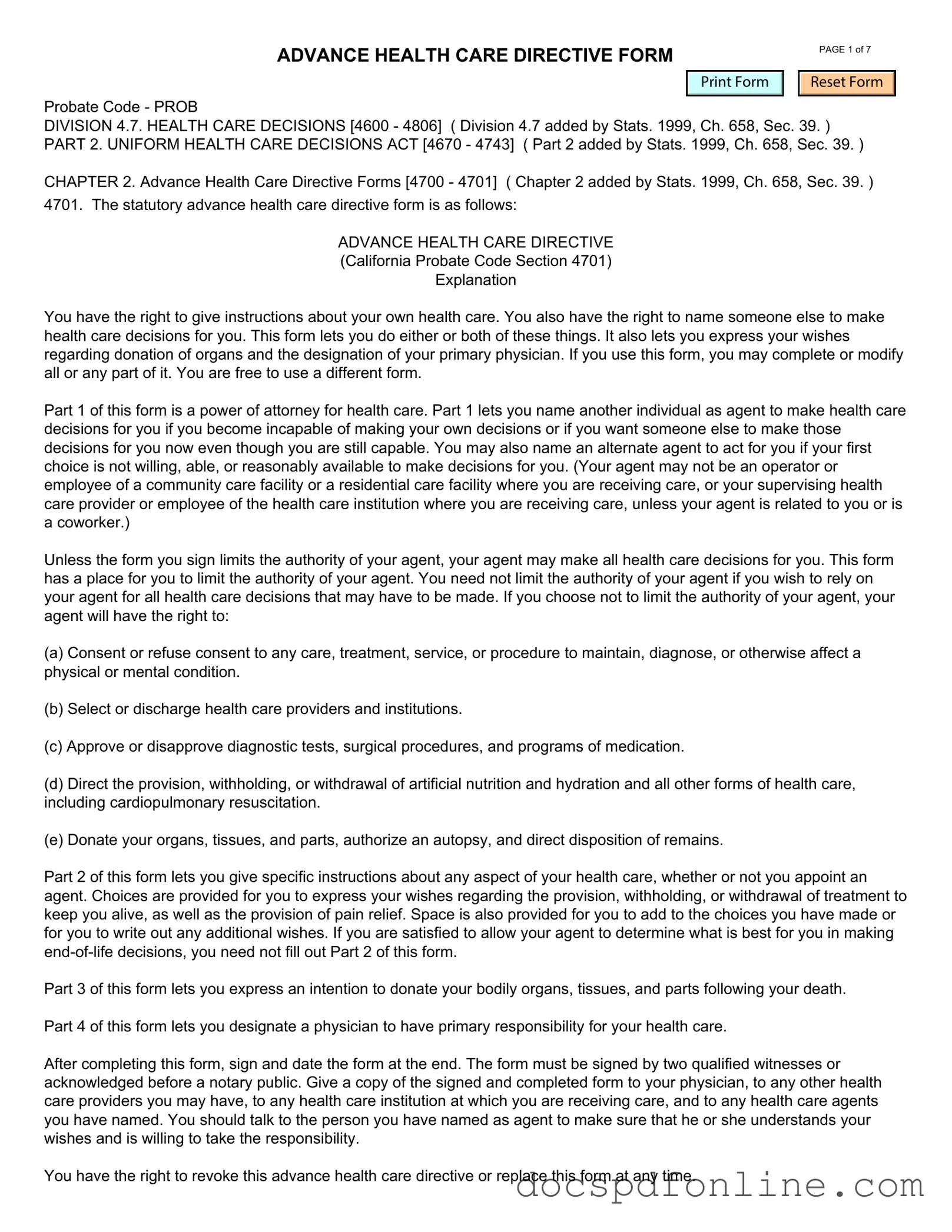 Fill Your California Advanced Health Care Directive Form