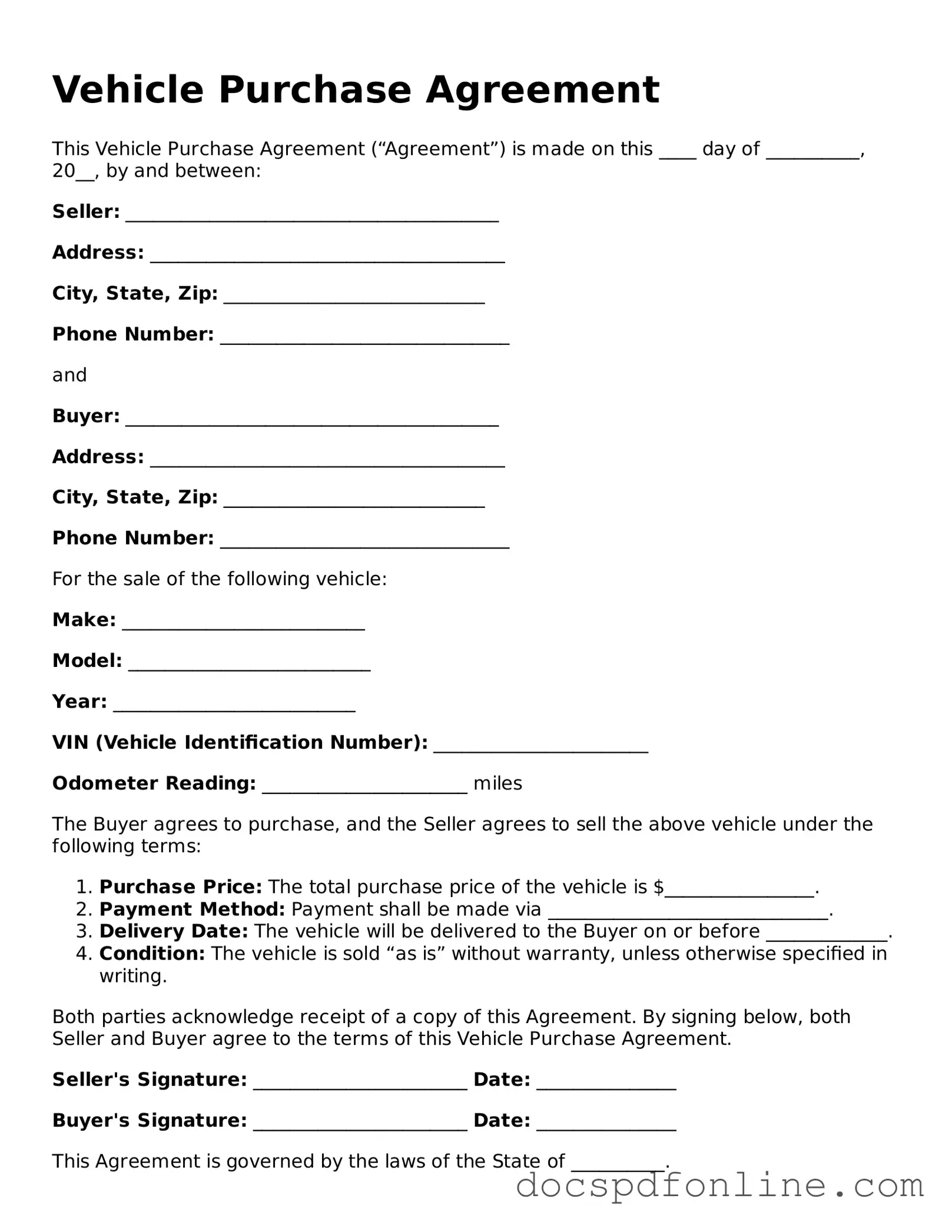 Attorney-Approved Vehicle Purchase Agreement Document