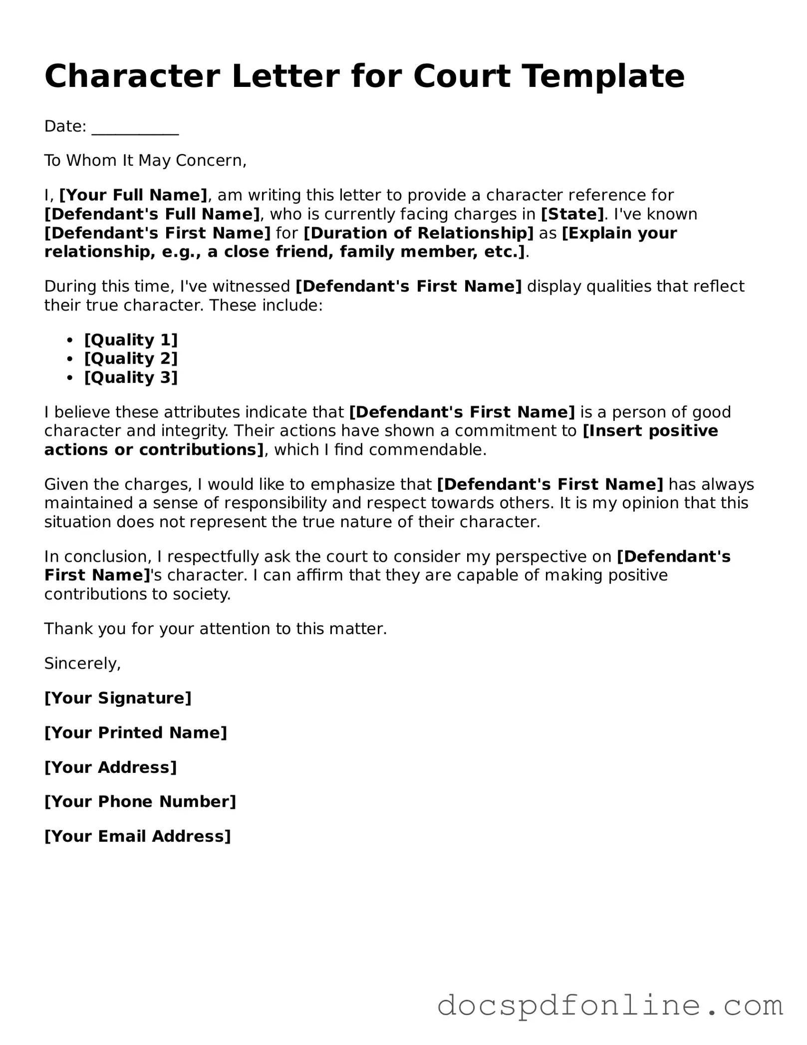 Attorney-Approved Character Letter for Court Document