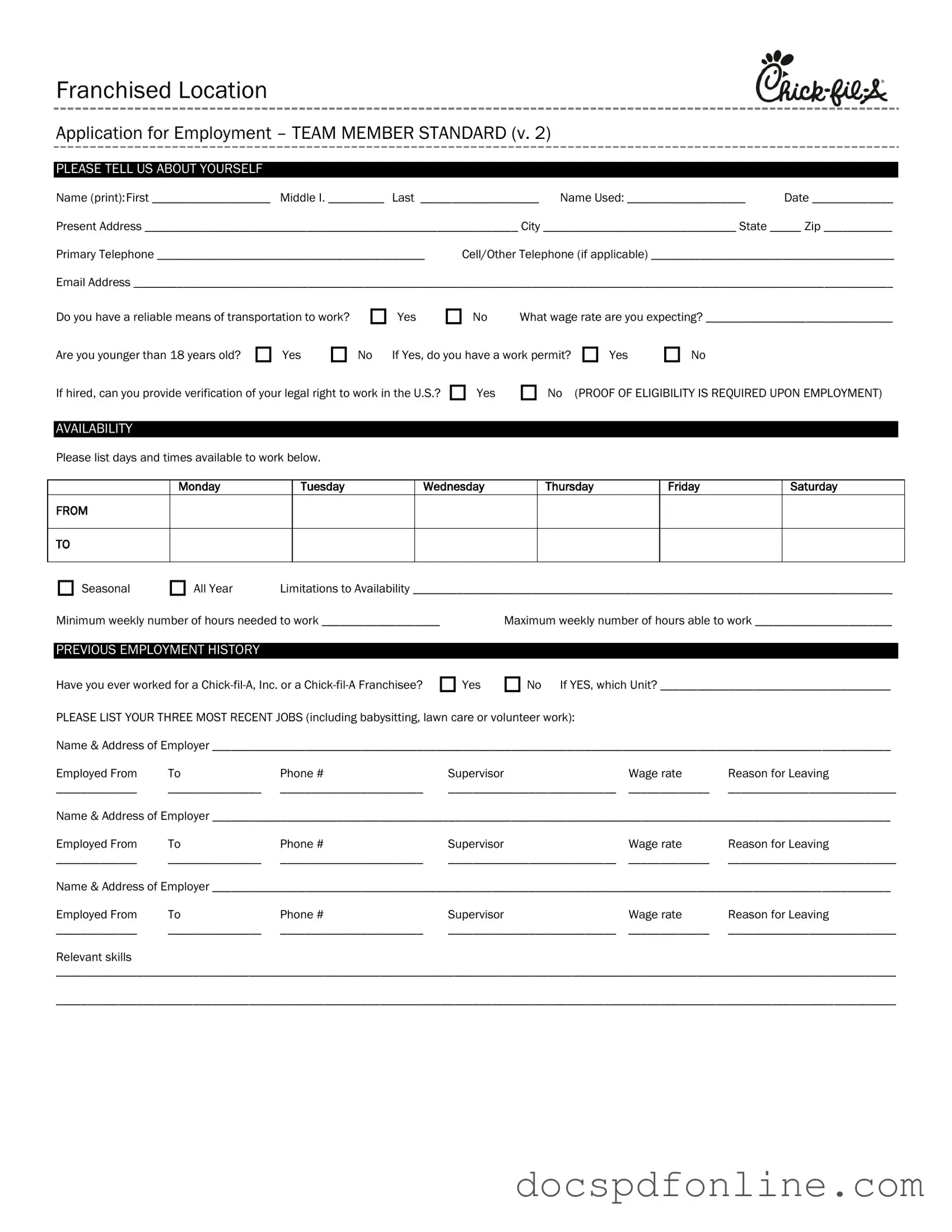 Fill Your Chick Fil A Job Application Form