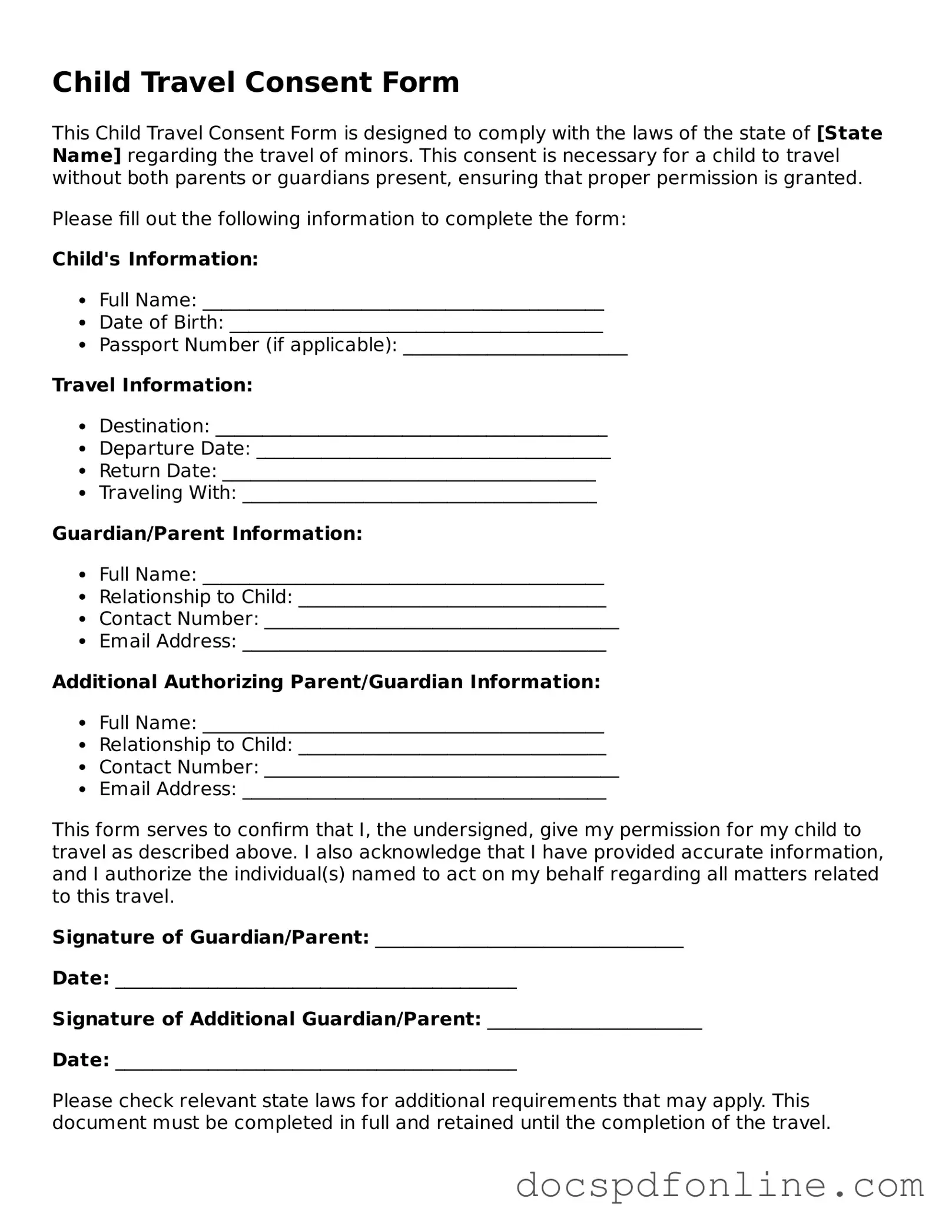 Attorney-Approved Child Travel Consent Form Document