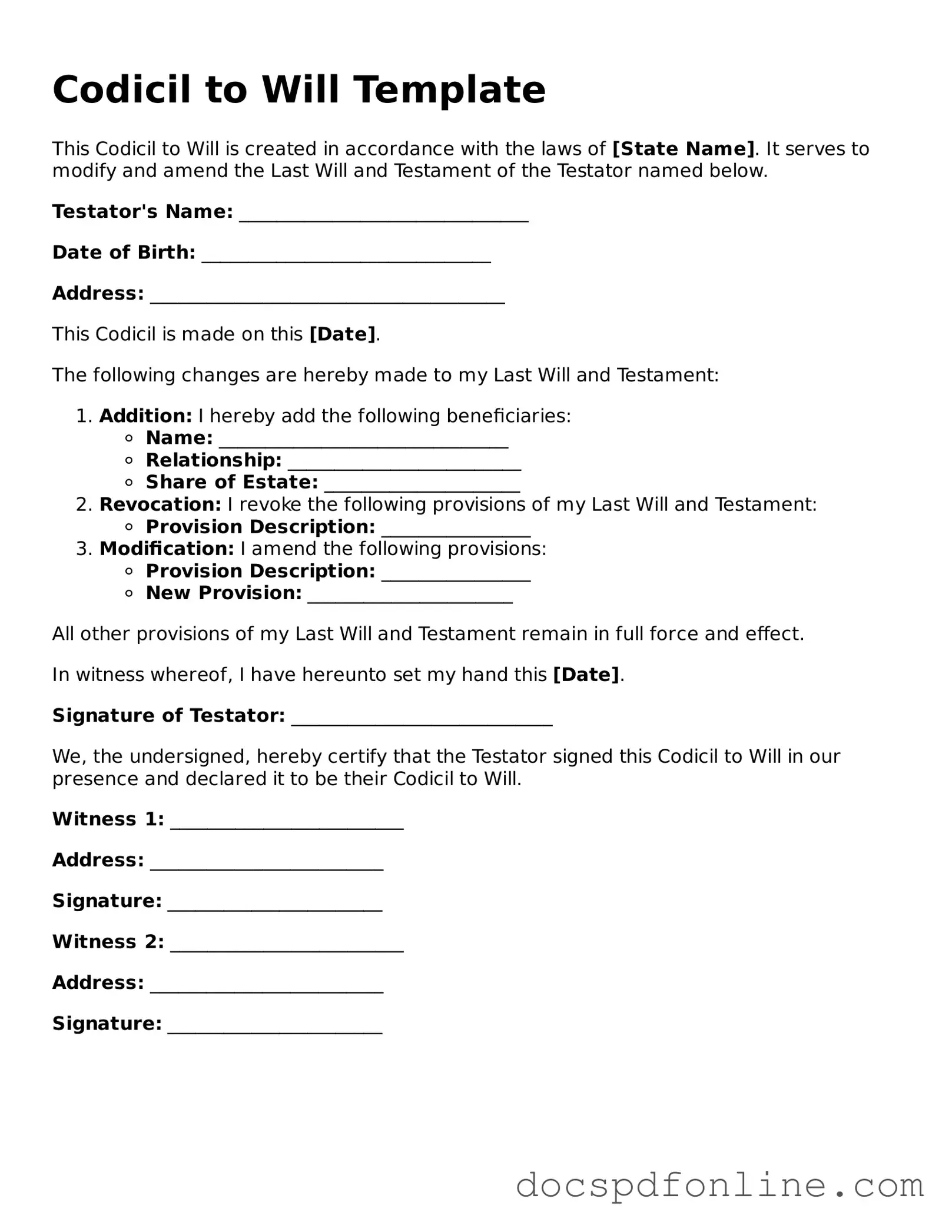 Attorney-Approved Codicil to Will Document