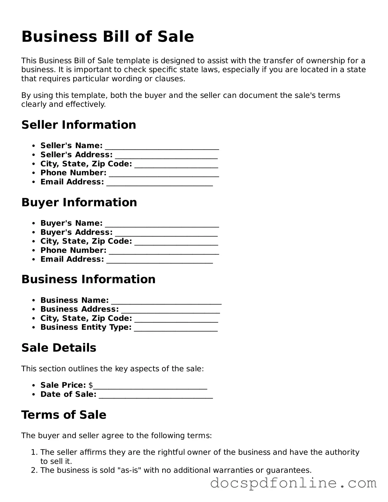 Attorney-Approved Business Bill of Sale Document