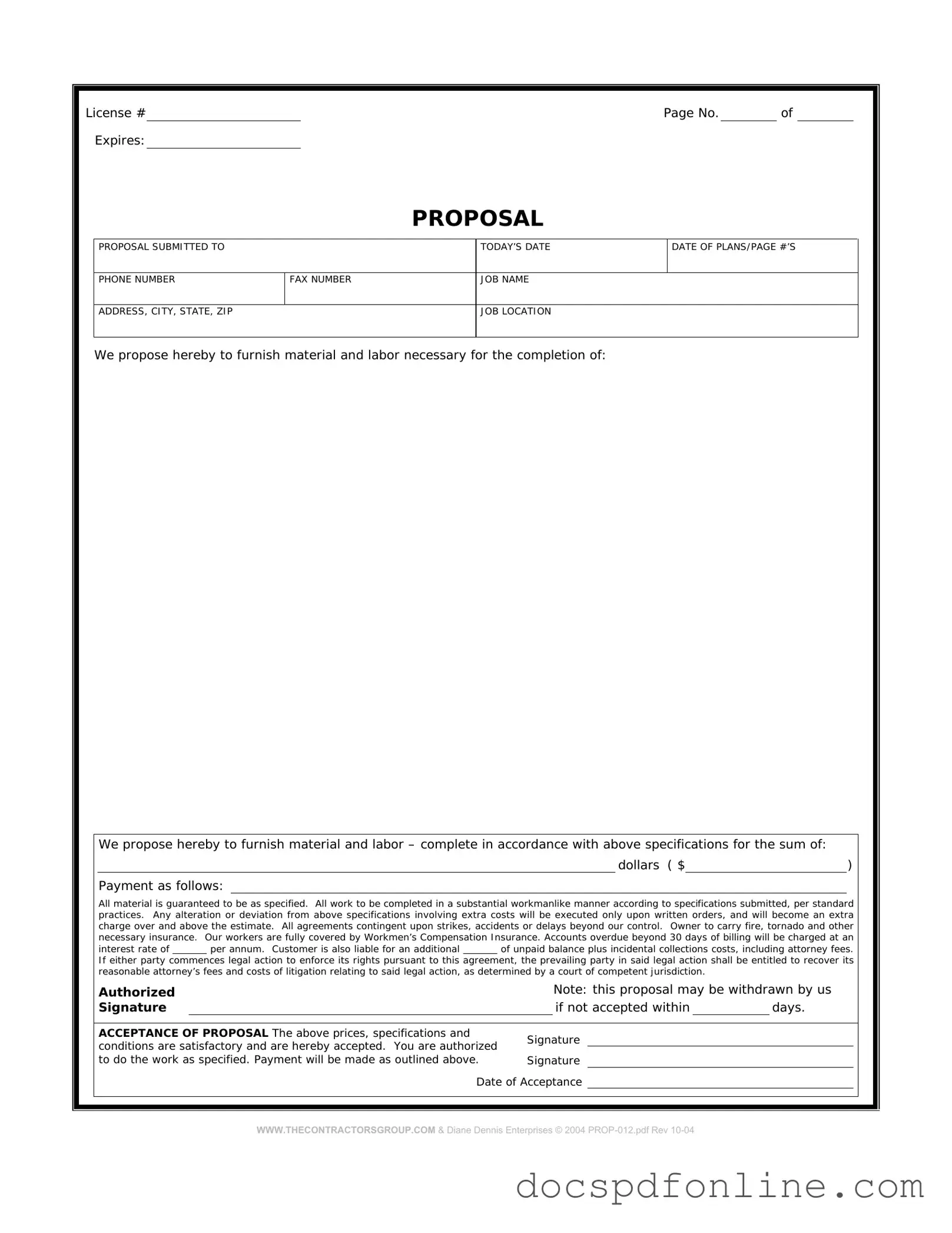 Fill Your Construction proposal form Form