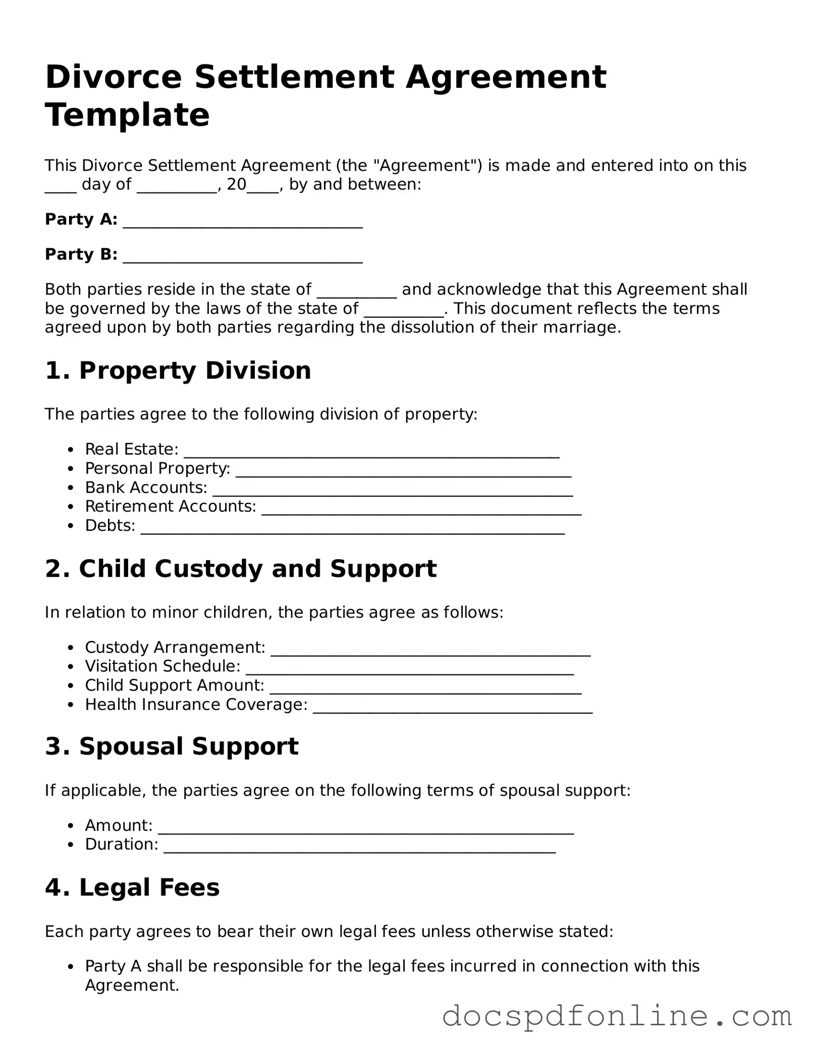 Attorney-Approved Divorce Settlement Agreement Document