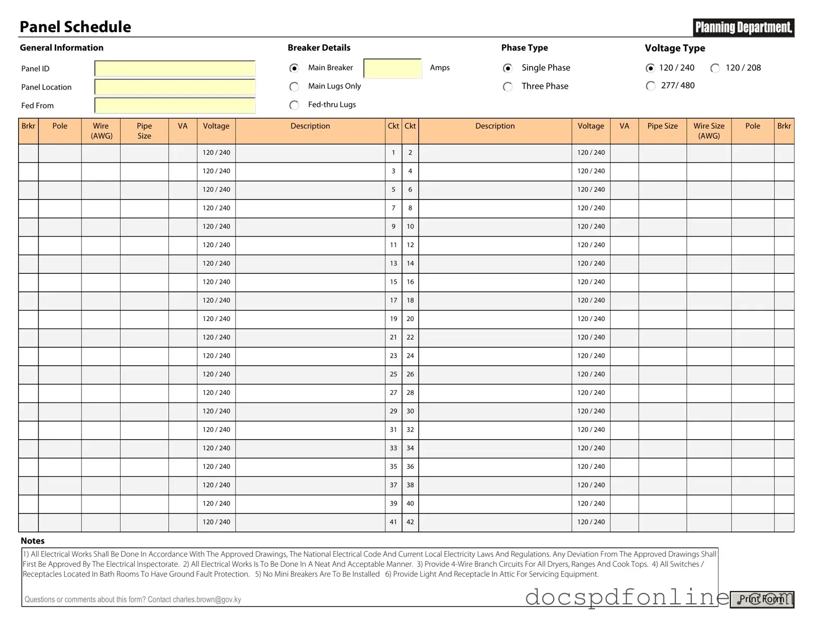 Fill Your Electrical Panel Schedule Form