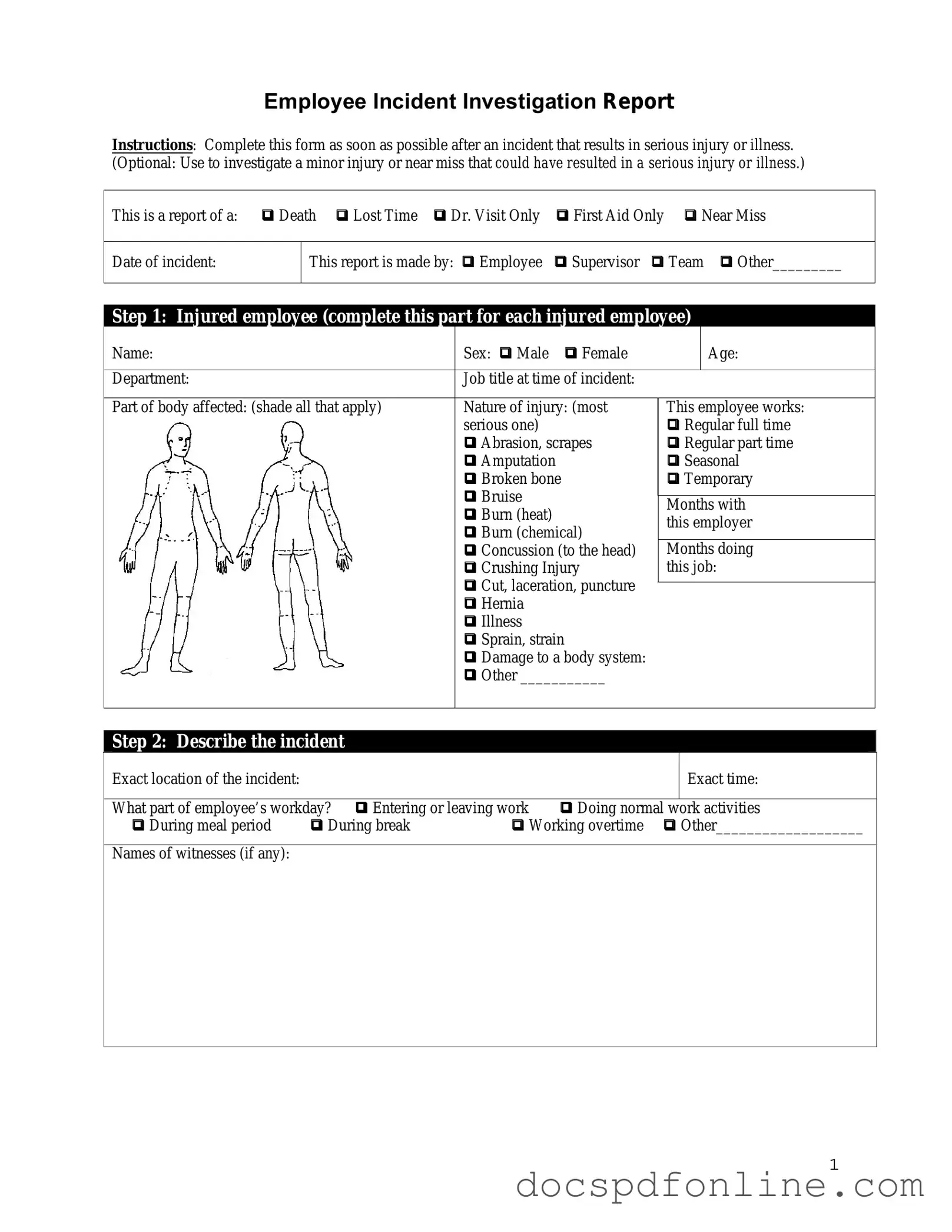 Fill Your Employee Accident Report Form