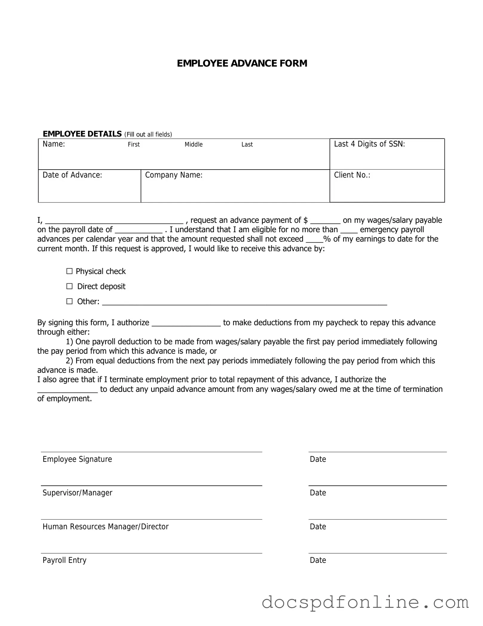 Fill Your Employee Advance Form