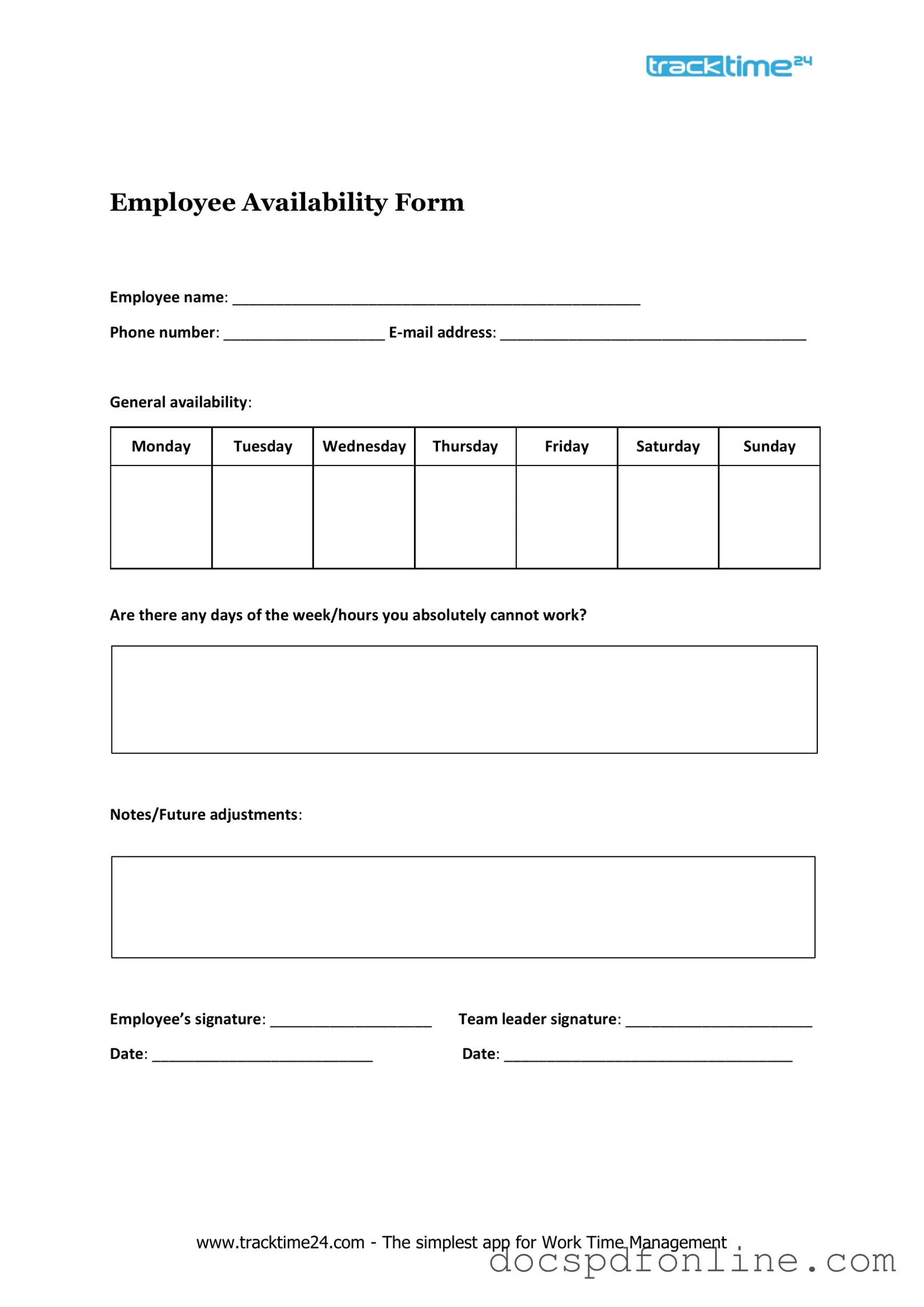 Fill Your Employee Availability Form