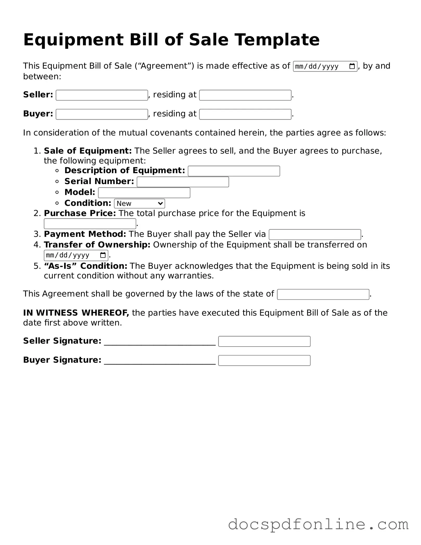 Attorney-Approved Equipment Bill of Sale Document