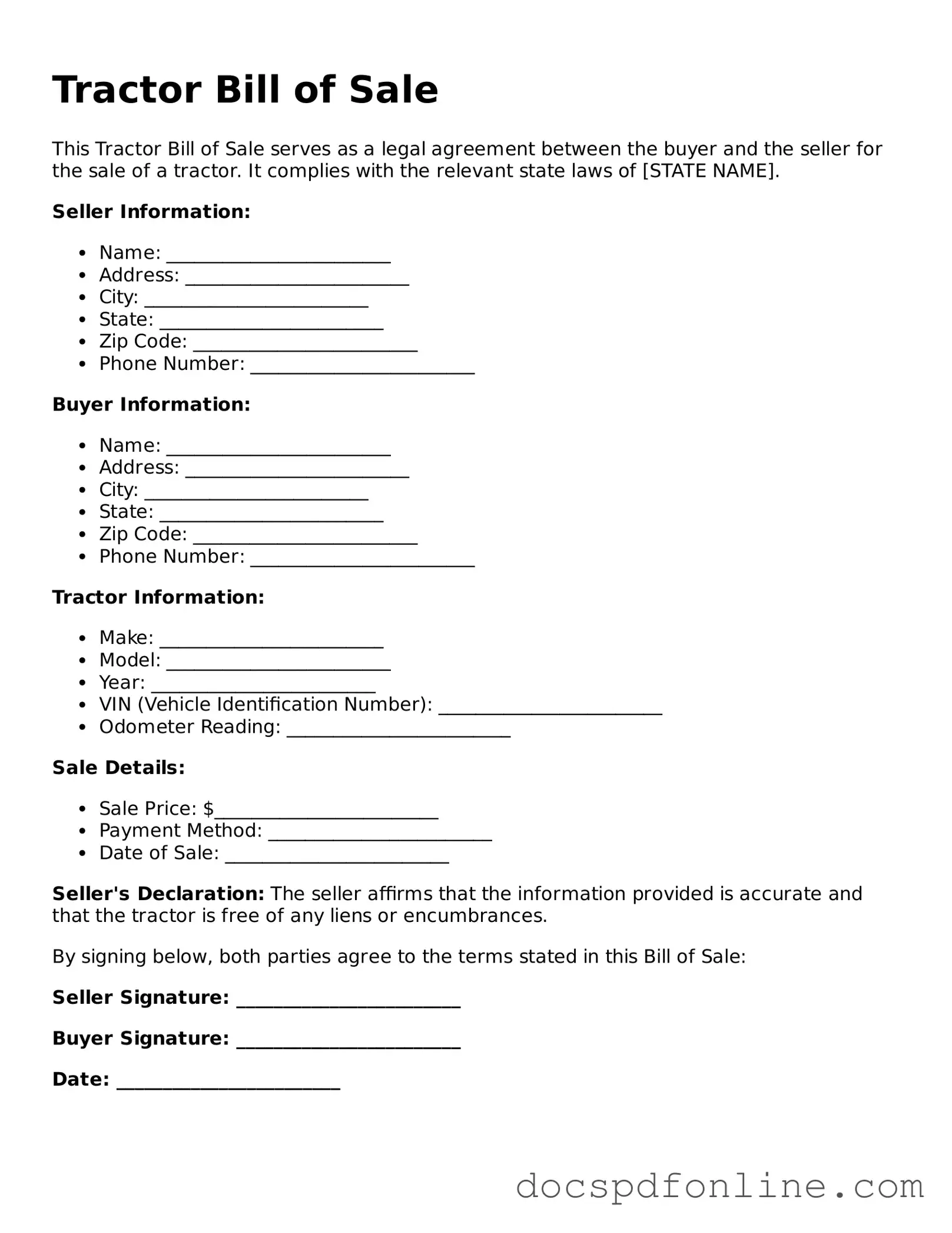 Attorney-Approved Tractor Bill of Sale Document