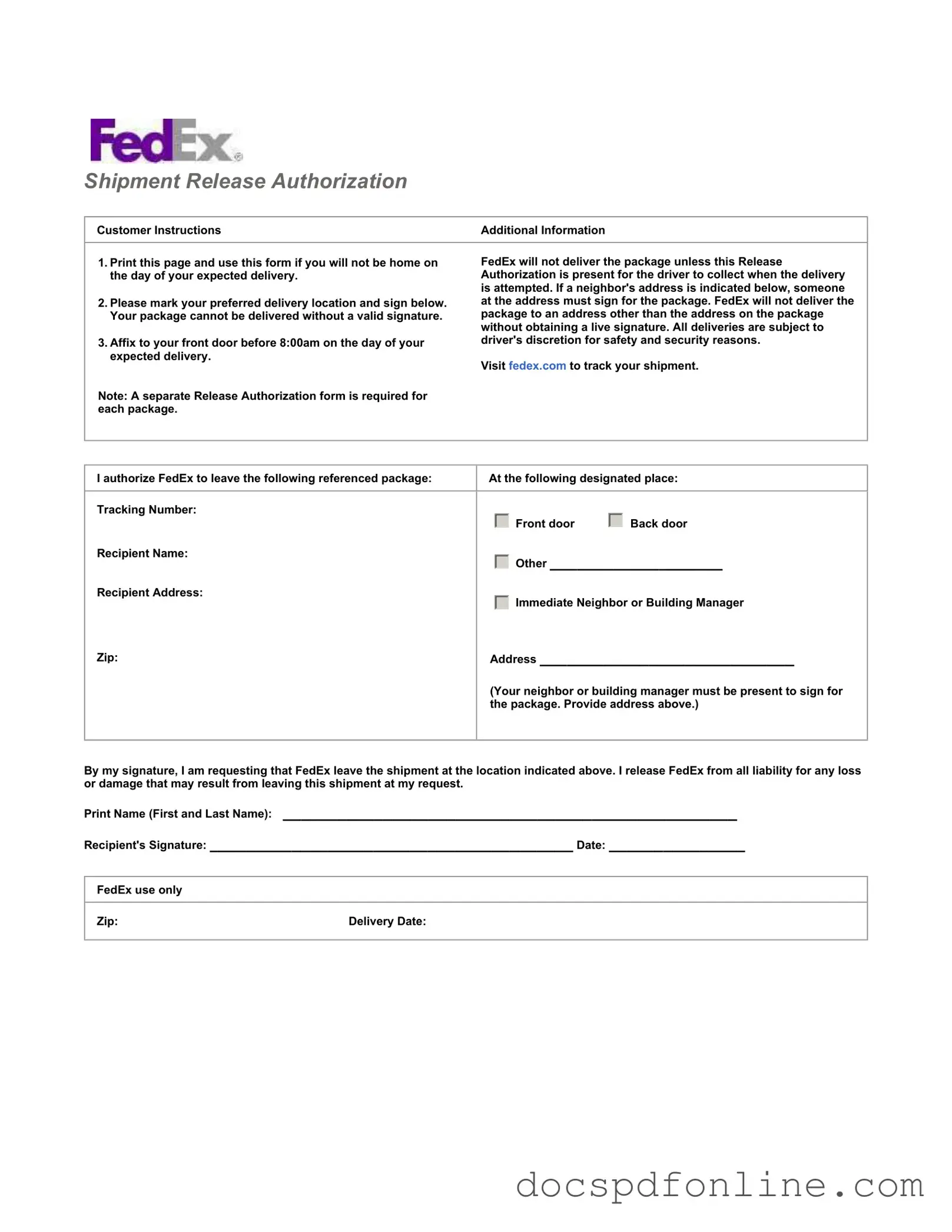 Fill Your Fedex Release Form