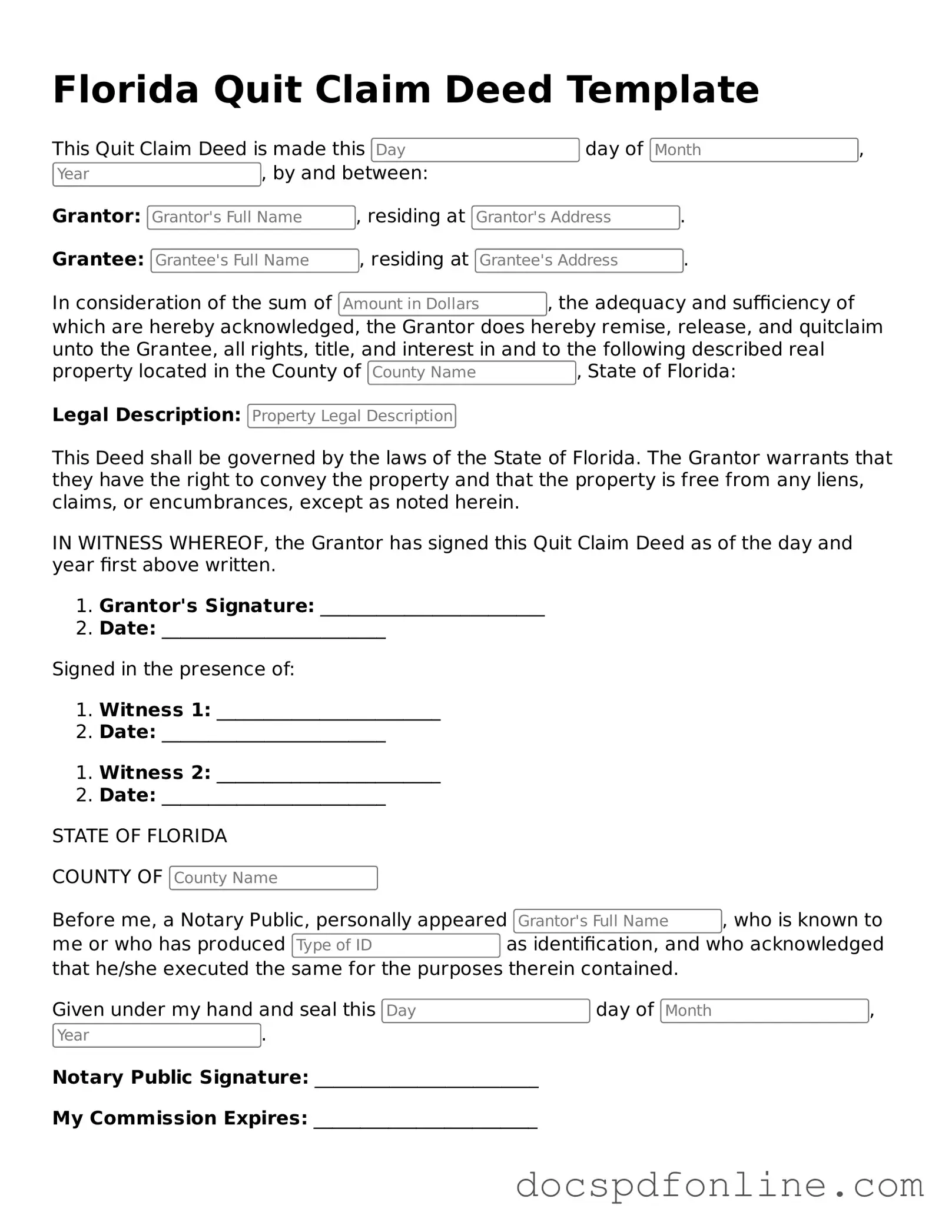 Legal  Deed Template for Florida