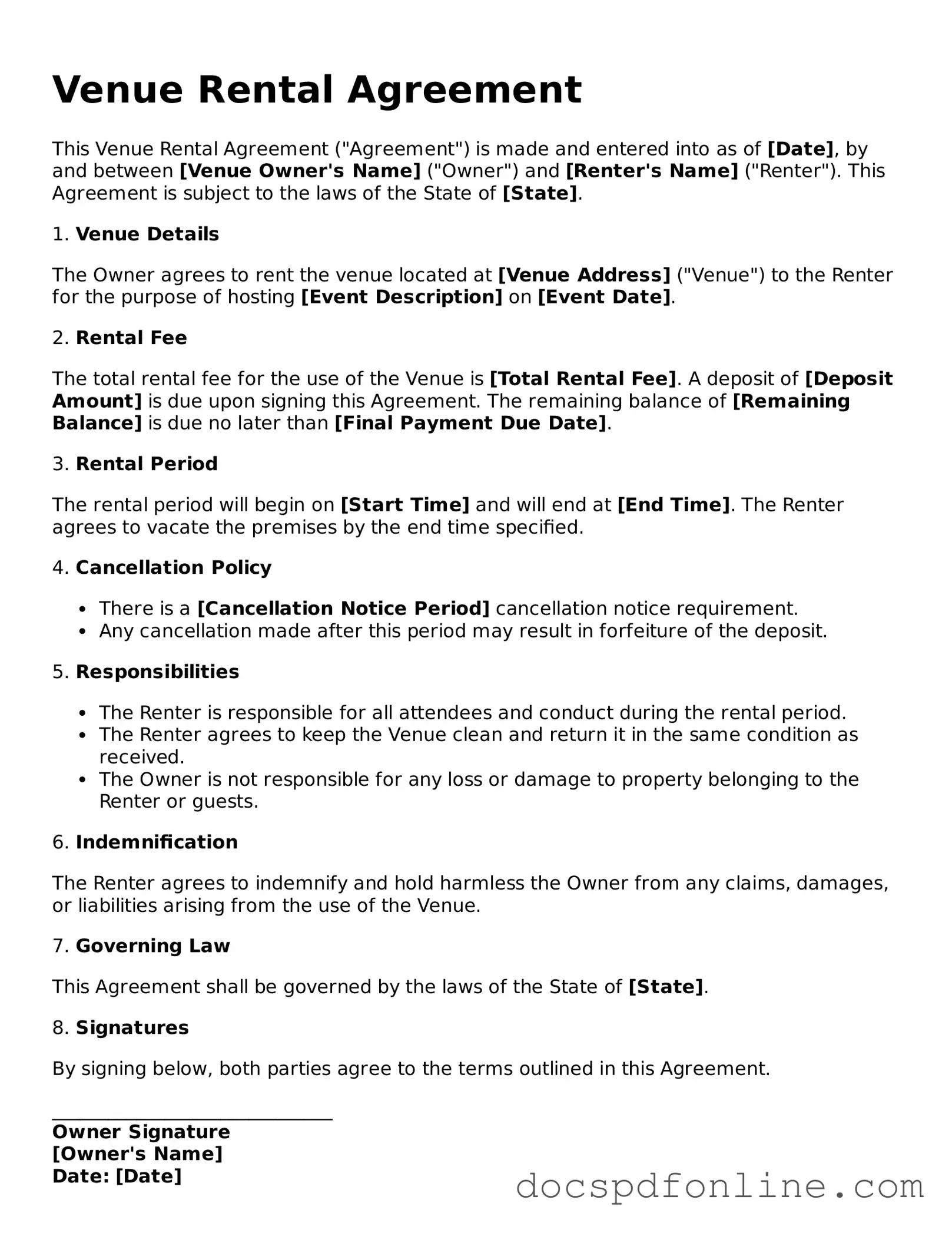 Attorney-Approved Venue Rental Agreement Document