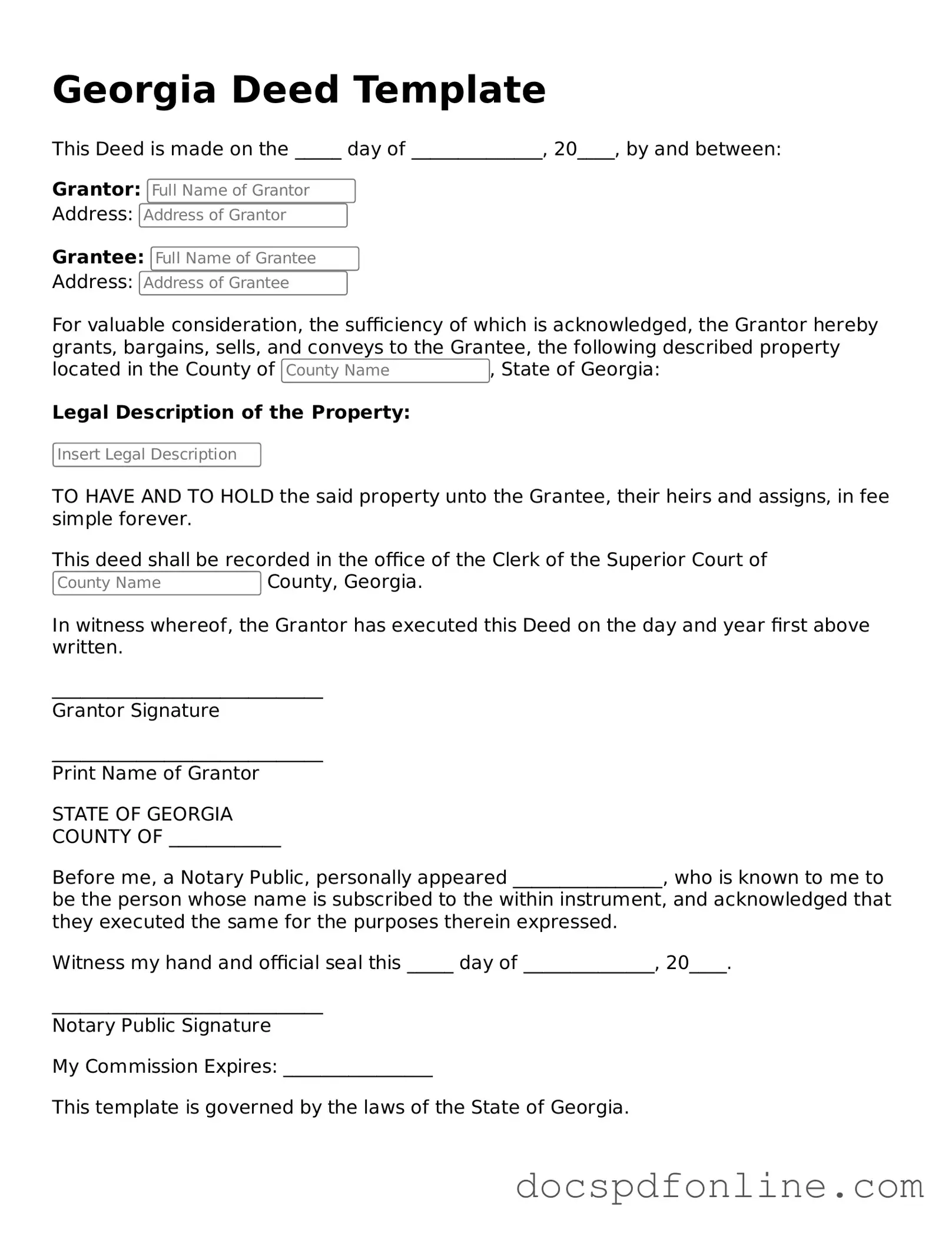 Legal  Deed Template for Georgia