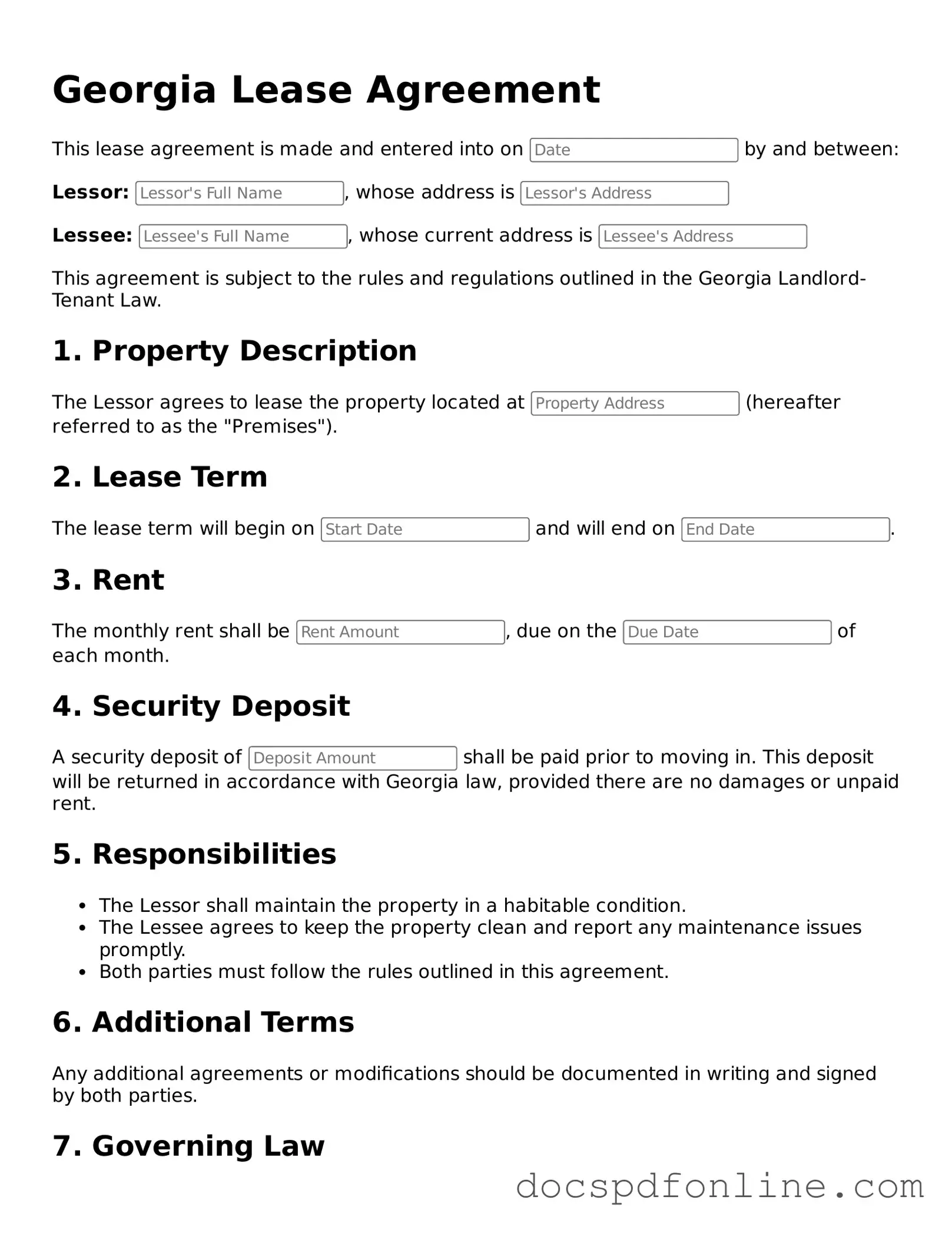 Legal Lease Agreement Template for Georgia