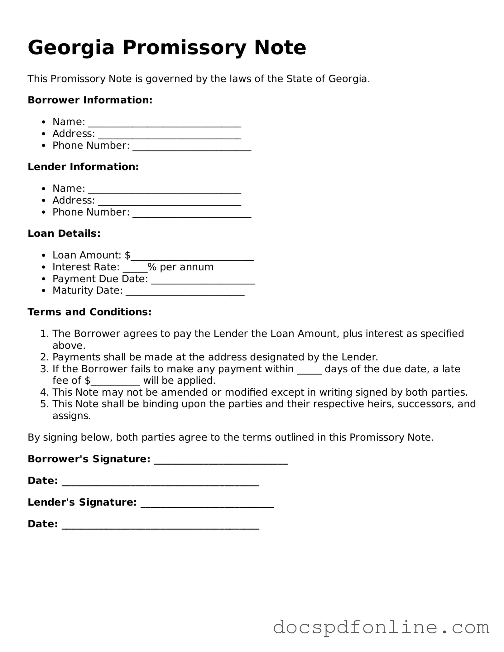 Legal  Promissory Note Template for Georgia