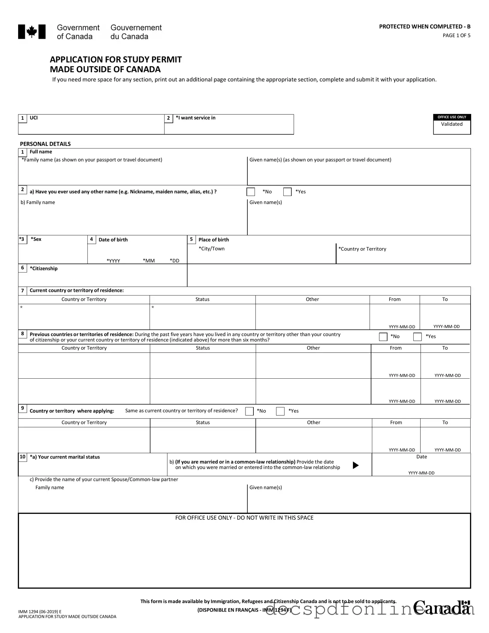 Fill Your Imm 1294 Form