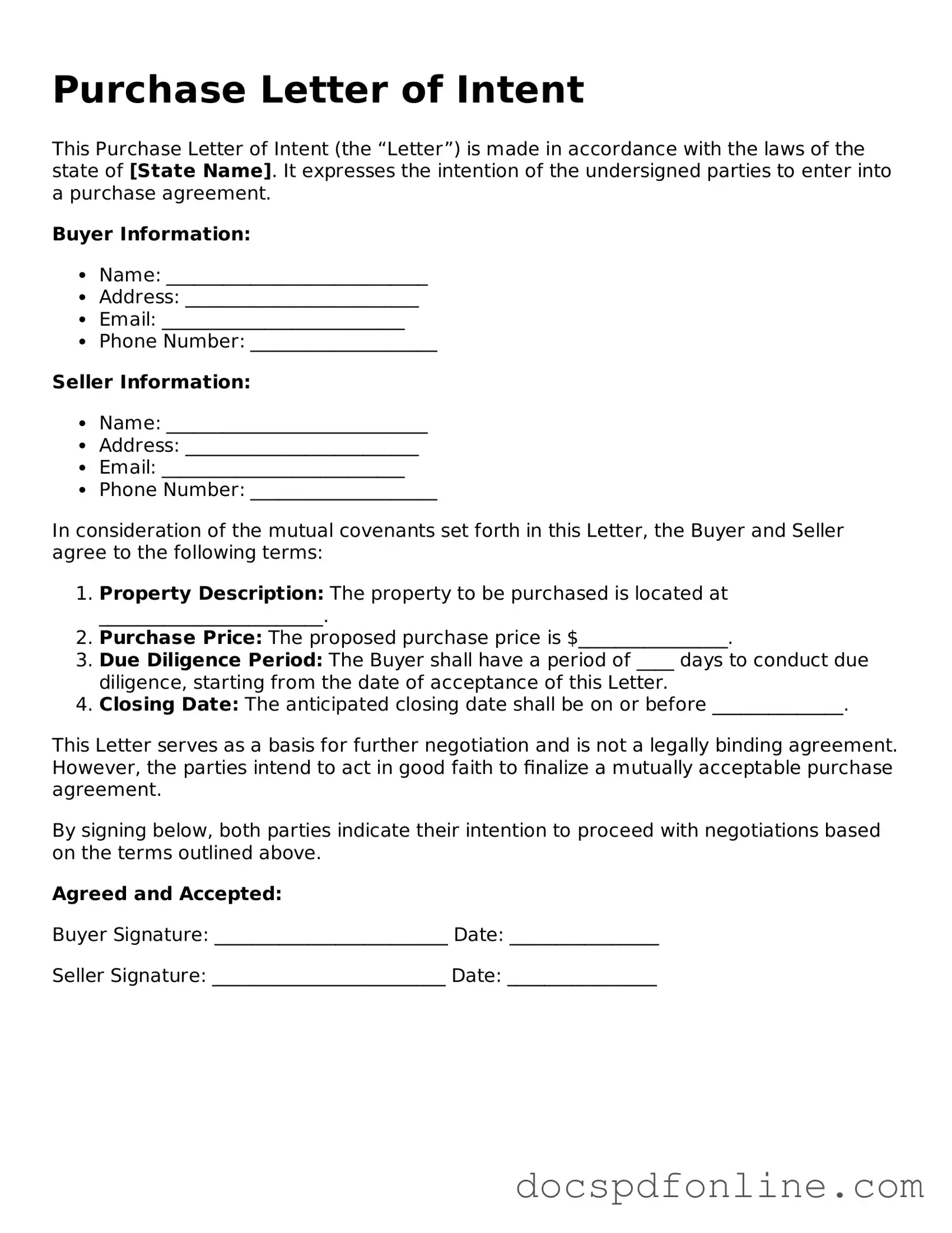 Attorney-Approved Purchase Letter of Intent Document