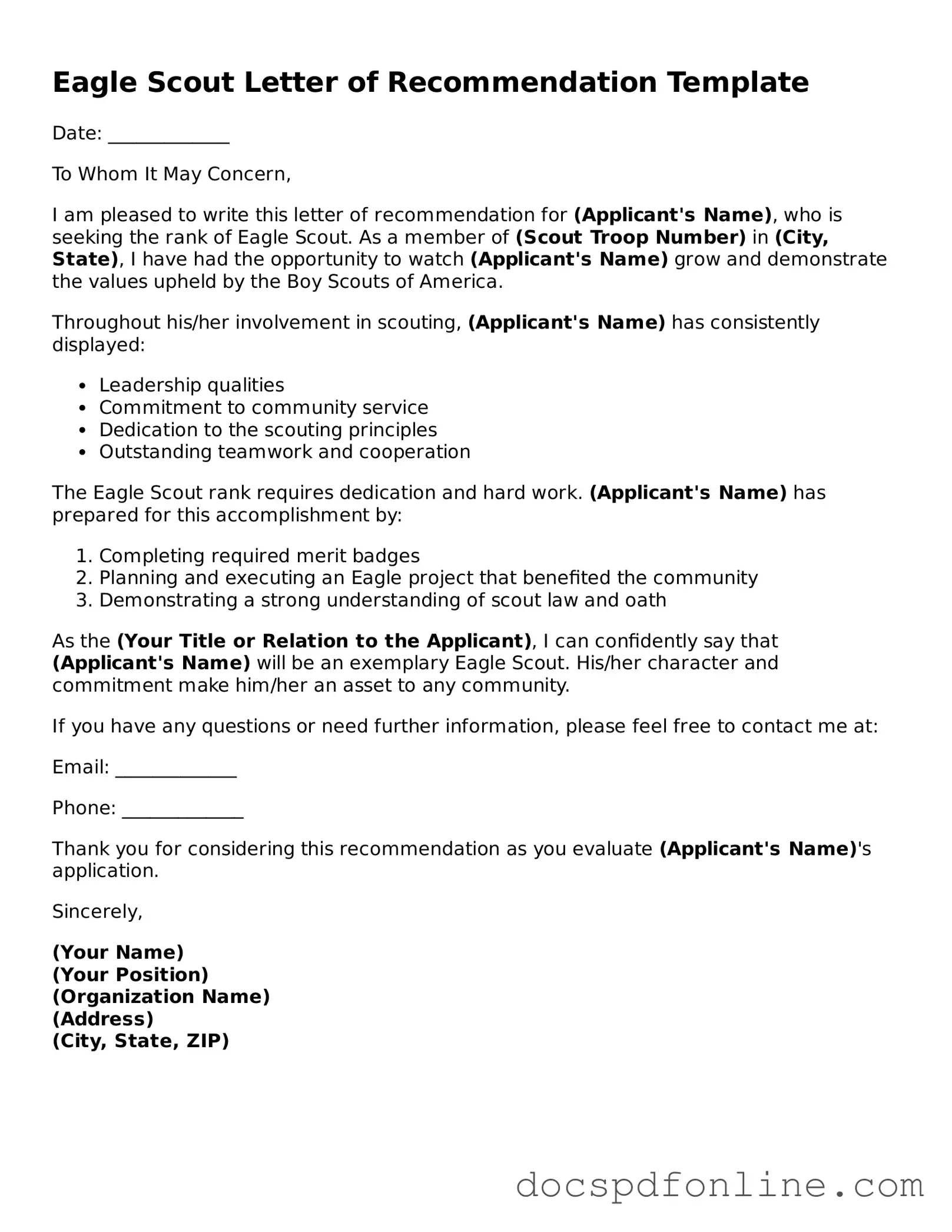 Attorney-Approved Eagle Scout Letter of Recommendation Document