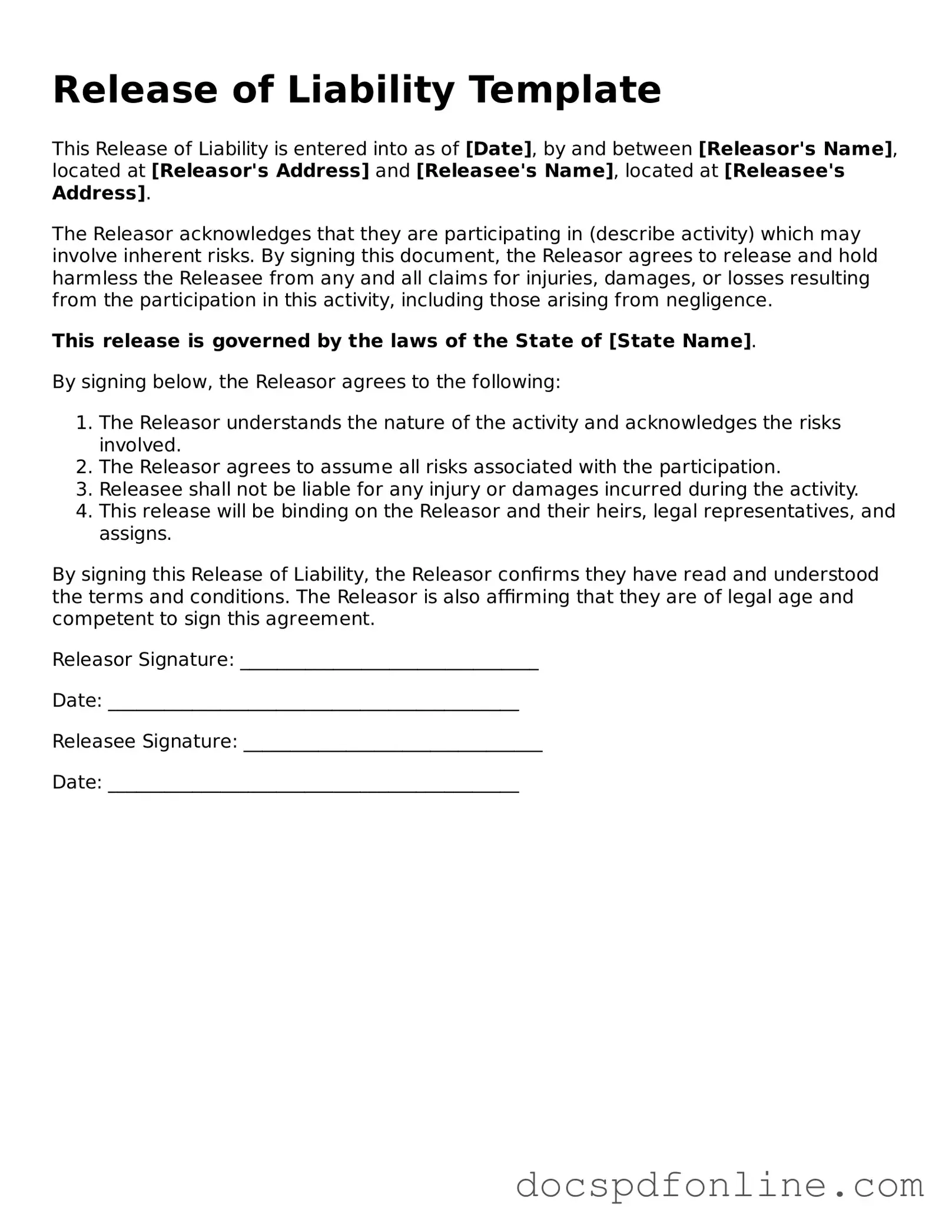 Attorney-Approved Release of Liability Document