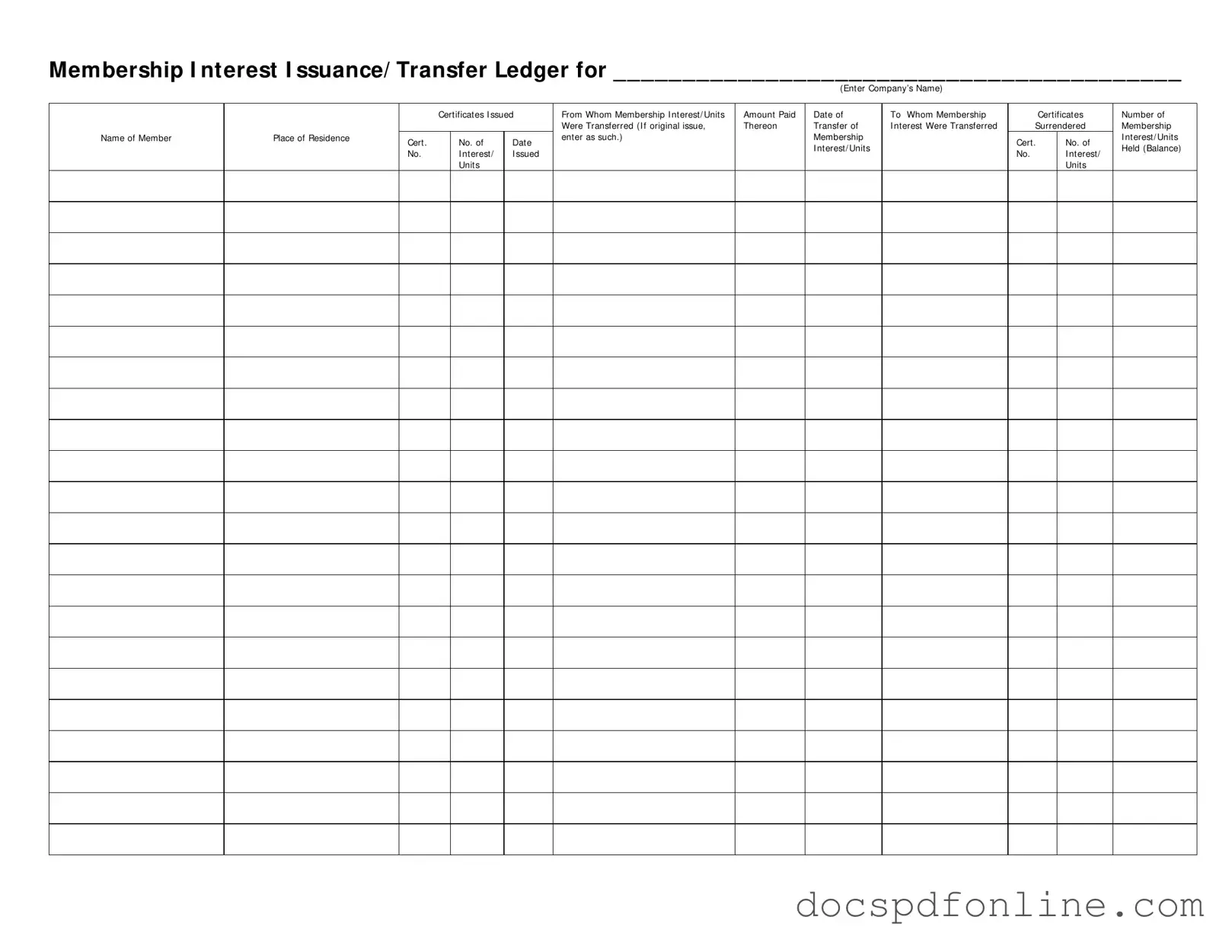 Fill Your Membership Ledger Form