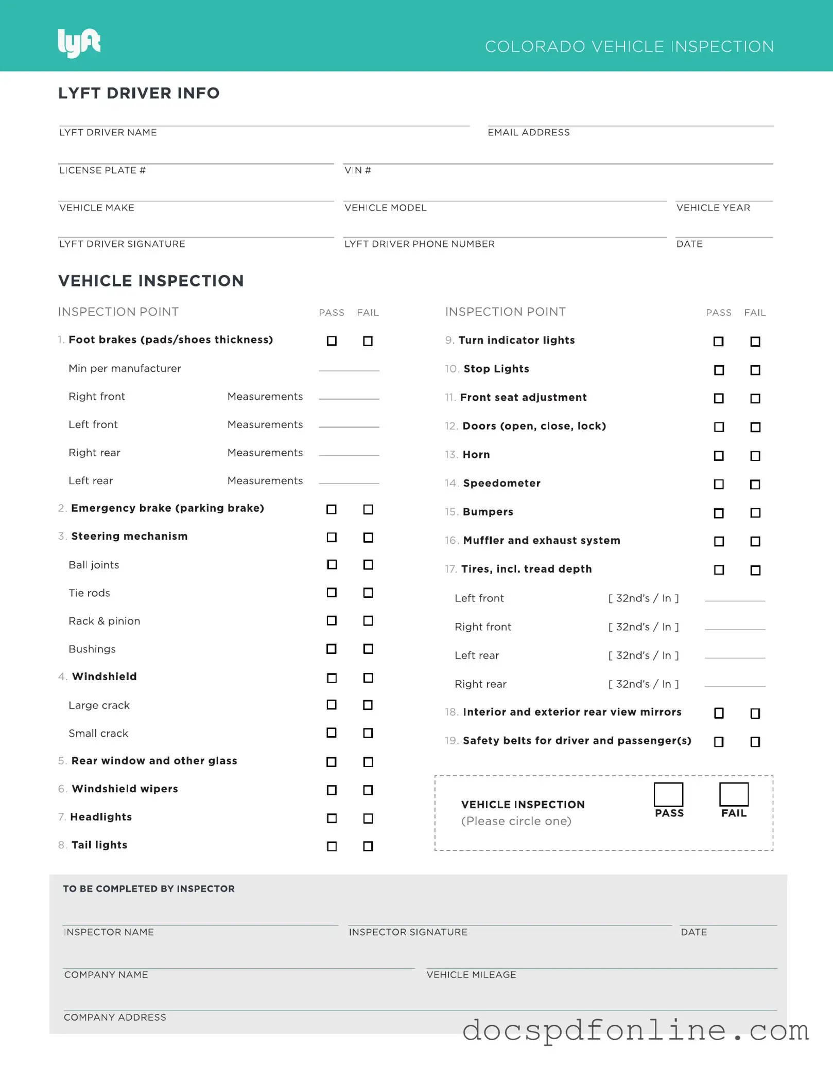 Fill Your Lyft Inspection Form