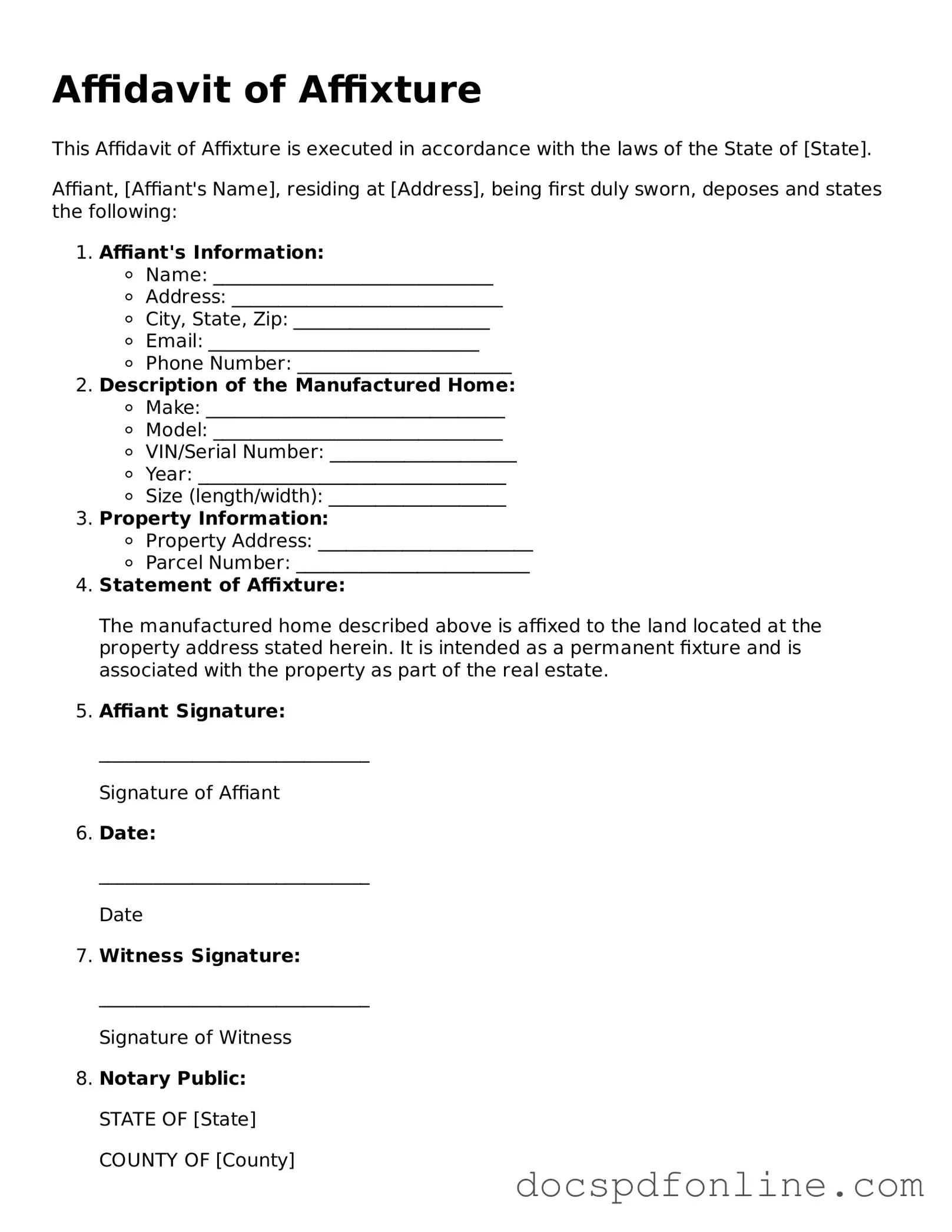 Attorney-Approved Affidavit of Affixture Document