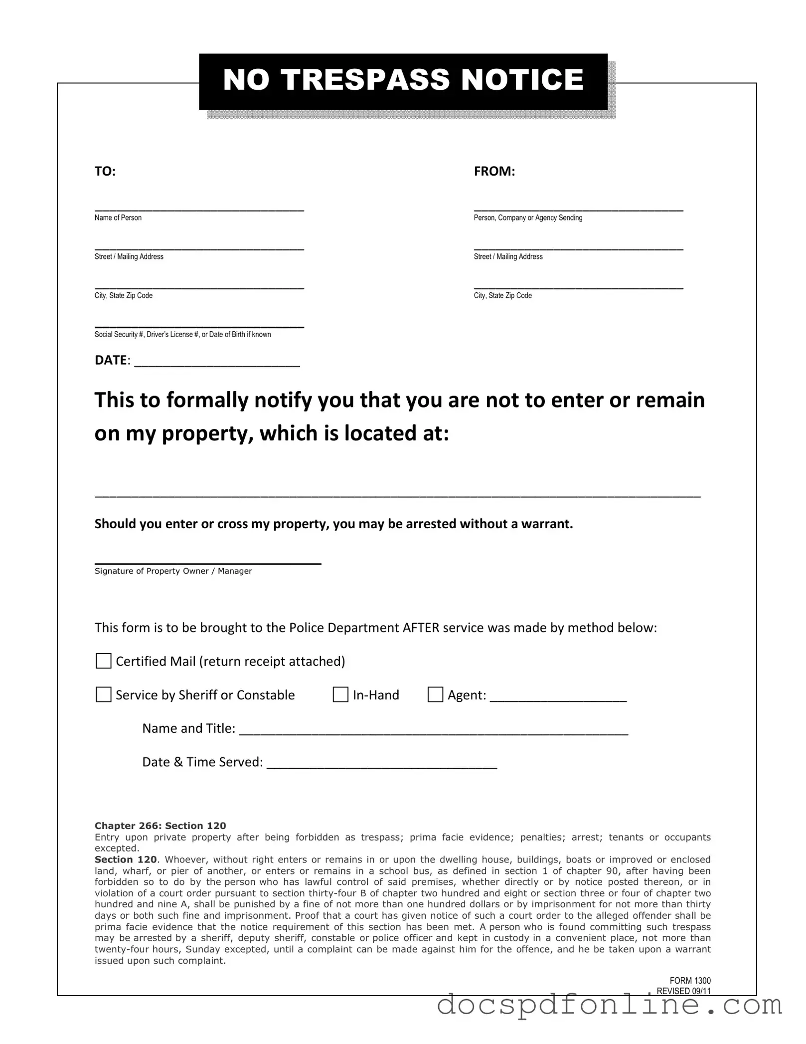 Fill Your No Trespassing Letter Form