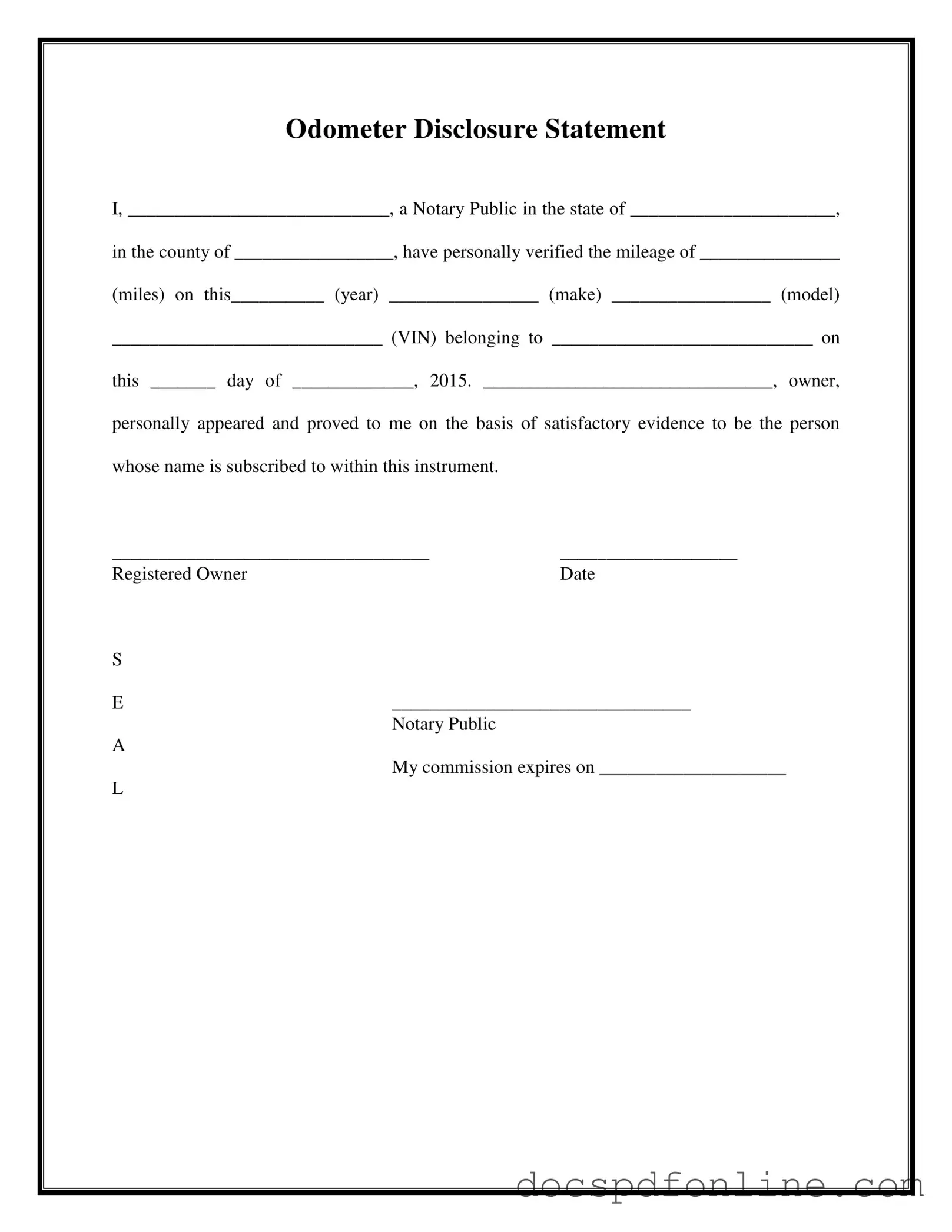 Fill Your Notarized Odometer Statement Form
