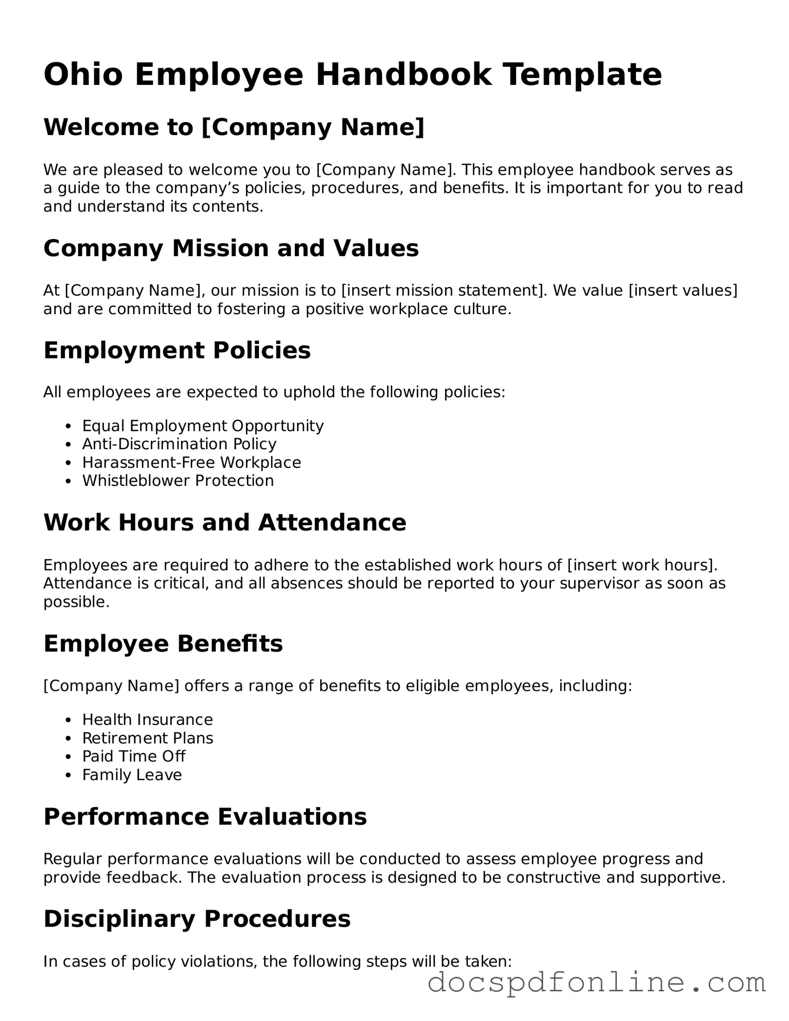 Legal  Employee Handbook Template for Ohio