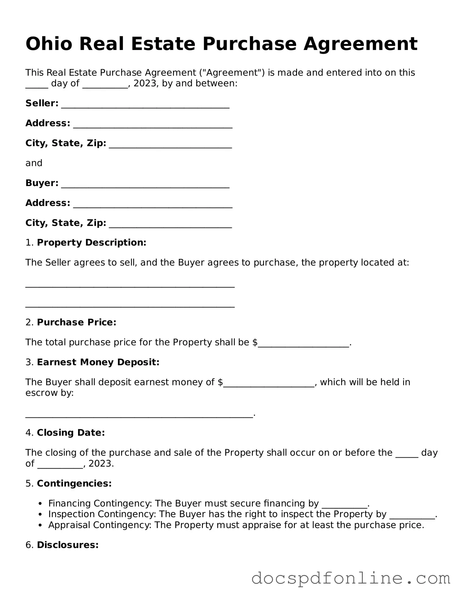 Legal  Real Estate Purchase Agreement Template for Ohio