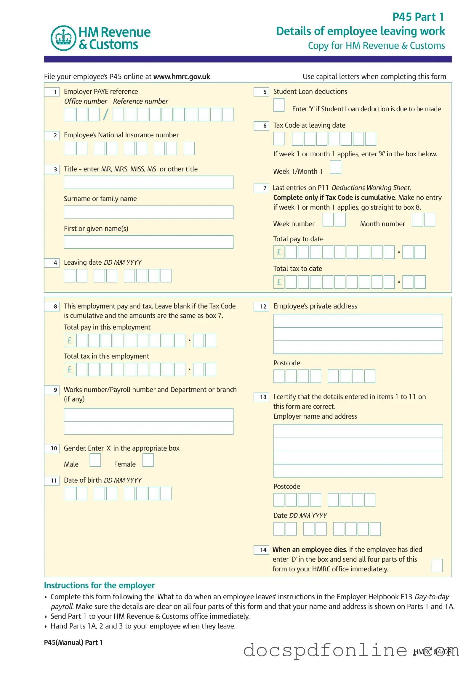 Fill Your P 45 It Form