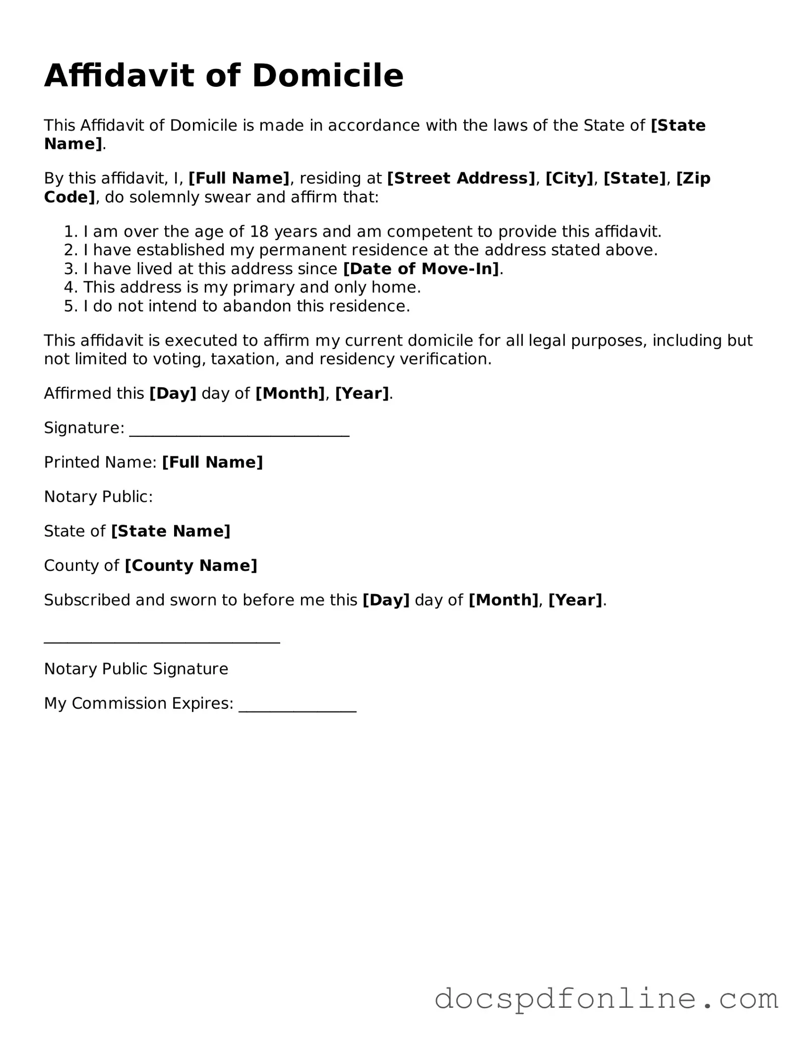 Attorney-Approved Affidavit of Domicile Document