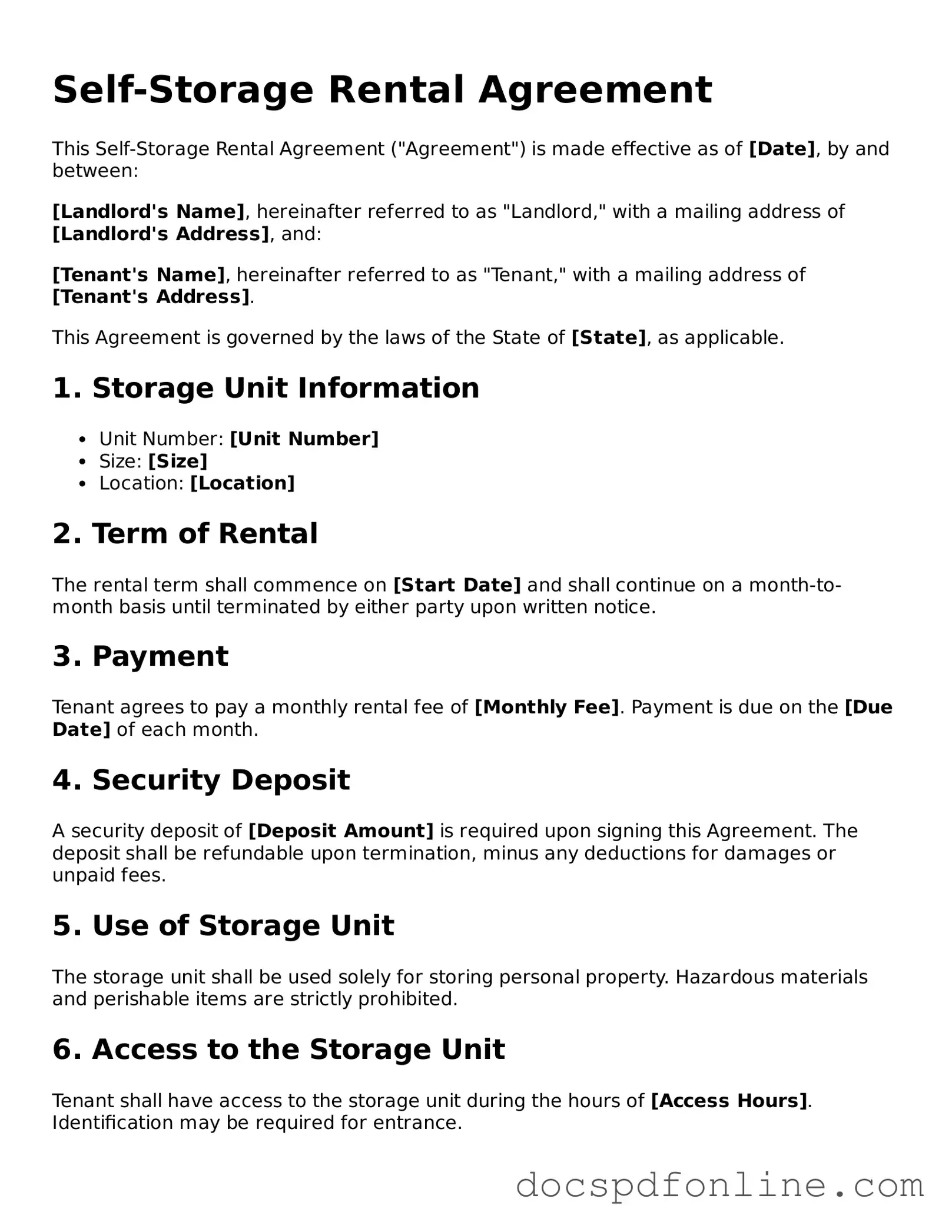 Attorney-Approved Self-Storage Rental Agreement Document